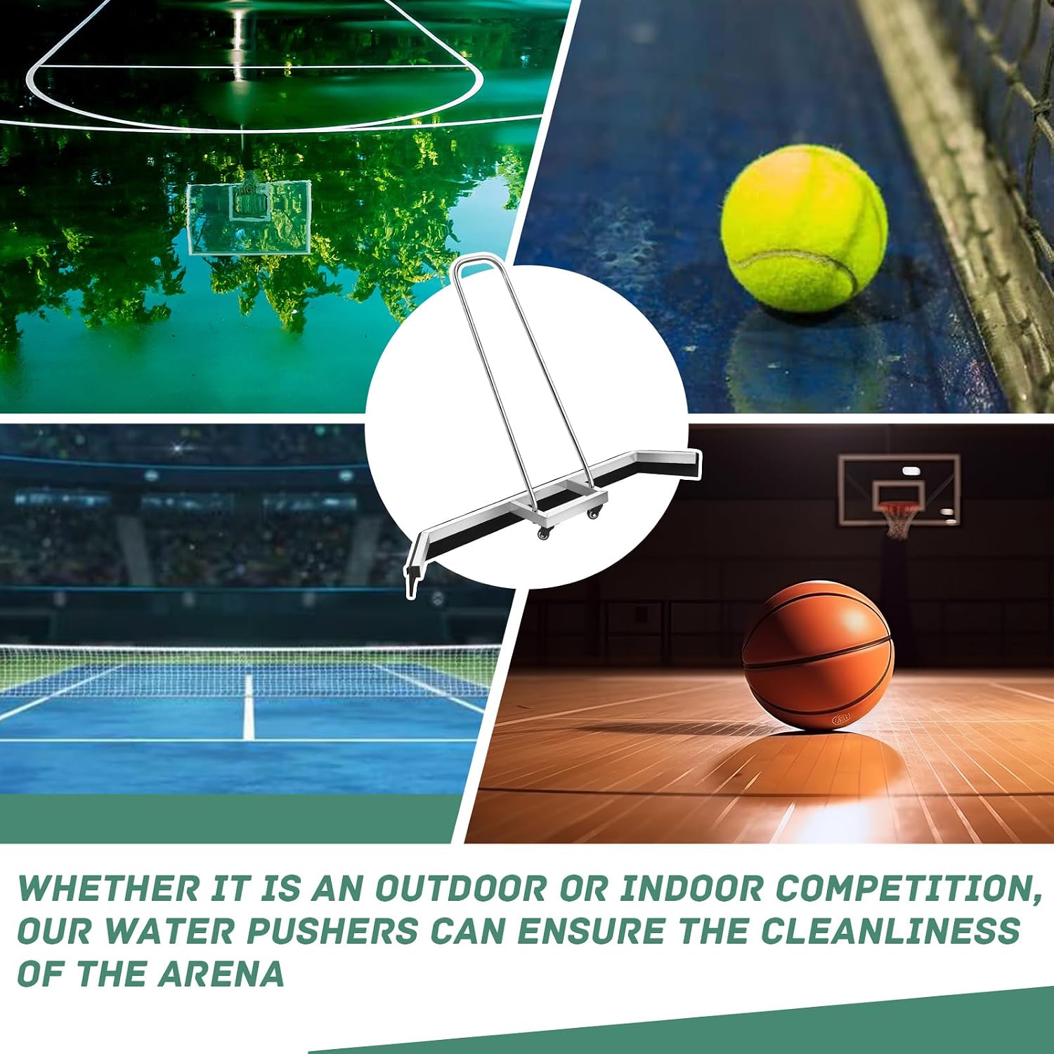 Leyndo Tennis Court Squeegee 54 inches Floor Broom Commercial with Handle and Wheels Professional Water Remover Stainless Steel Sport Court Accessories, Silver - Image 7