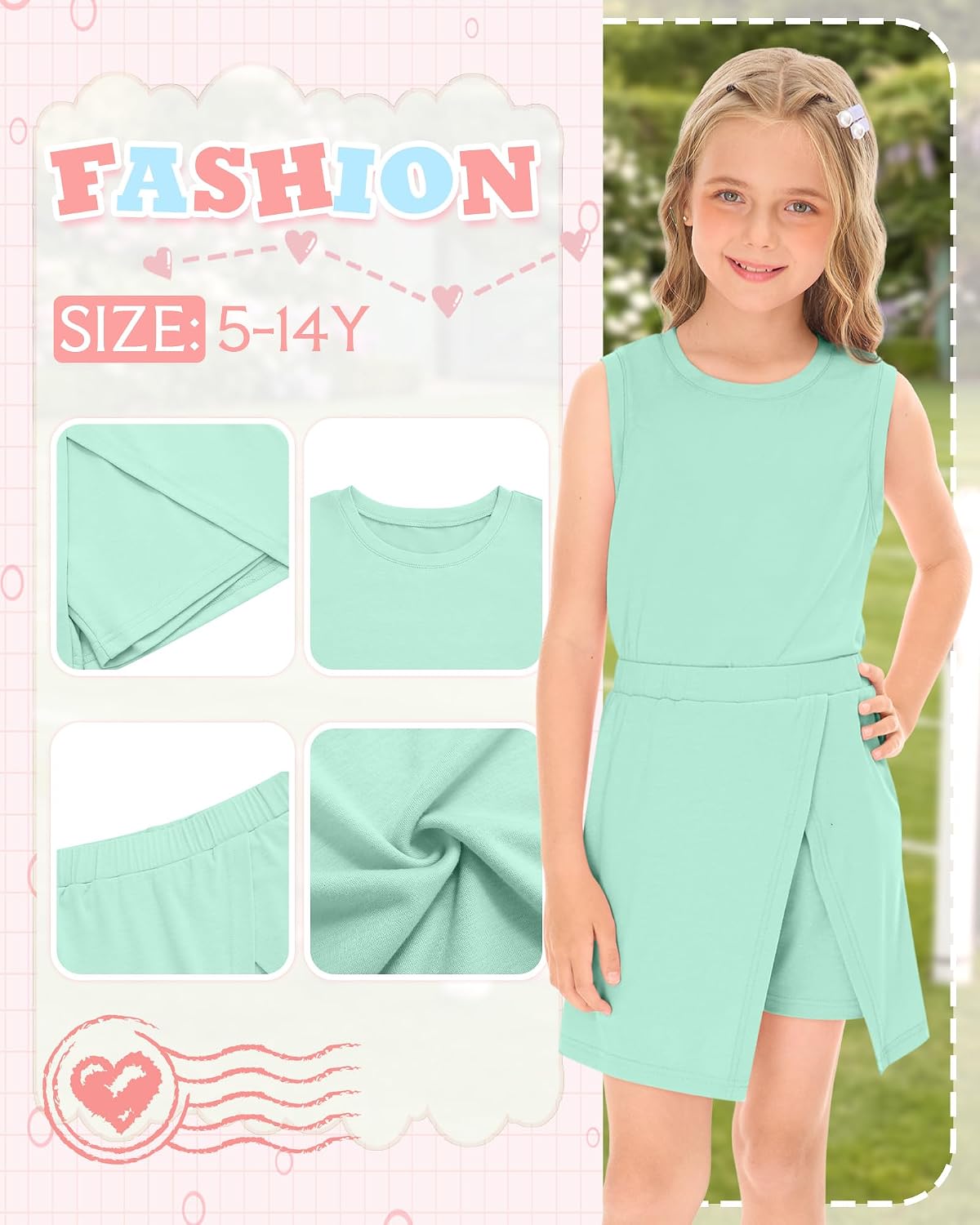 Girls 2 Piece Outfits Teen Athletic Summer Matching Set Tennis Skirt Sets Girls Kids Tank Top and Skort Set 5-14Y - Image 6