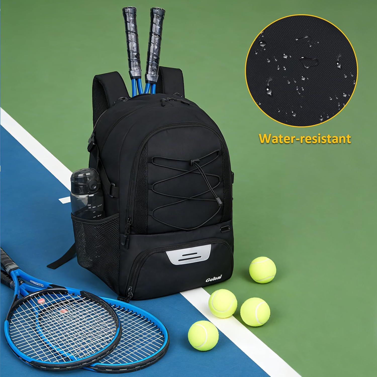Goloni Tennis Backpack, Tennis Bag with Fence Hook & Ventilated Shoe Compartment, Holds 2 Tennis Rackets - Image 6
