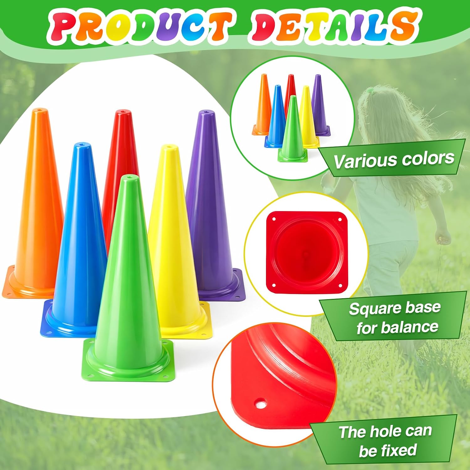 Seenelling 6 Pcs PE Cones Flexible Vinyl Poly 6-Colored PE Class Equipment for Sports Training - Image 3