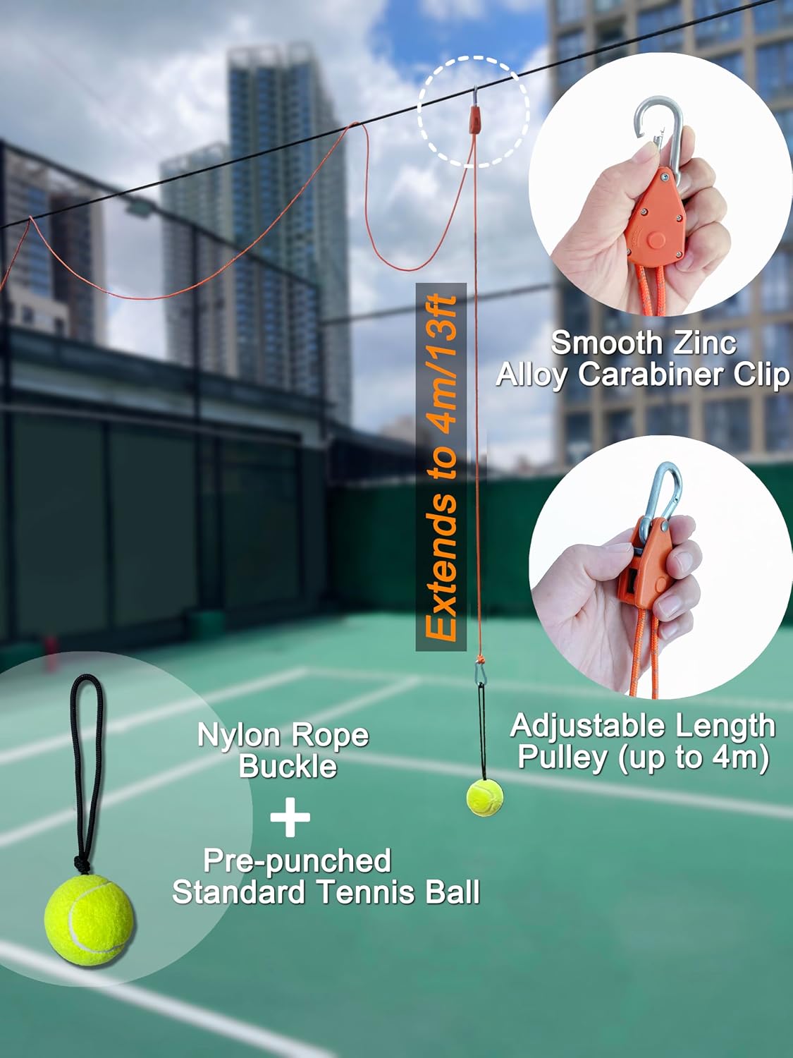 Swing Trainer with Pulley-Height Adjustable with 13ft Rope Practice Aid,Improve Batting & Develop Muscle Memory|Training Tools for Tennisball,Pickleball,Baseball&Softball,Indoor/Outdoor Use - Image 2