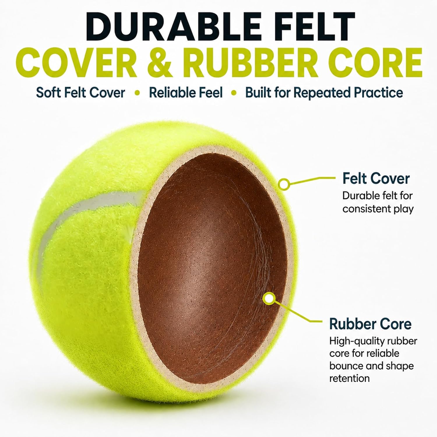 INSUM Bulk Tennis Balls, 12 Pack Extra Duty Practice Balls with Mesh Bag | High Bounce Rubber Core, Soft Felt, Beginner Practice, Dog Fetch Training, Outdoor Play - Image 4