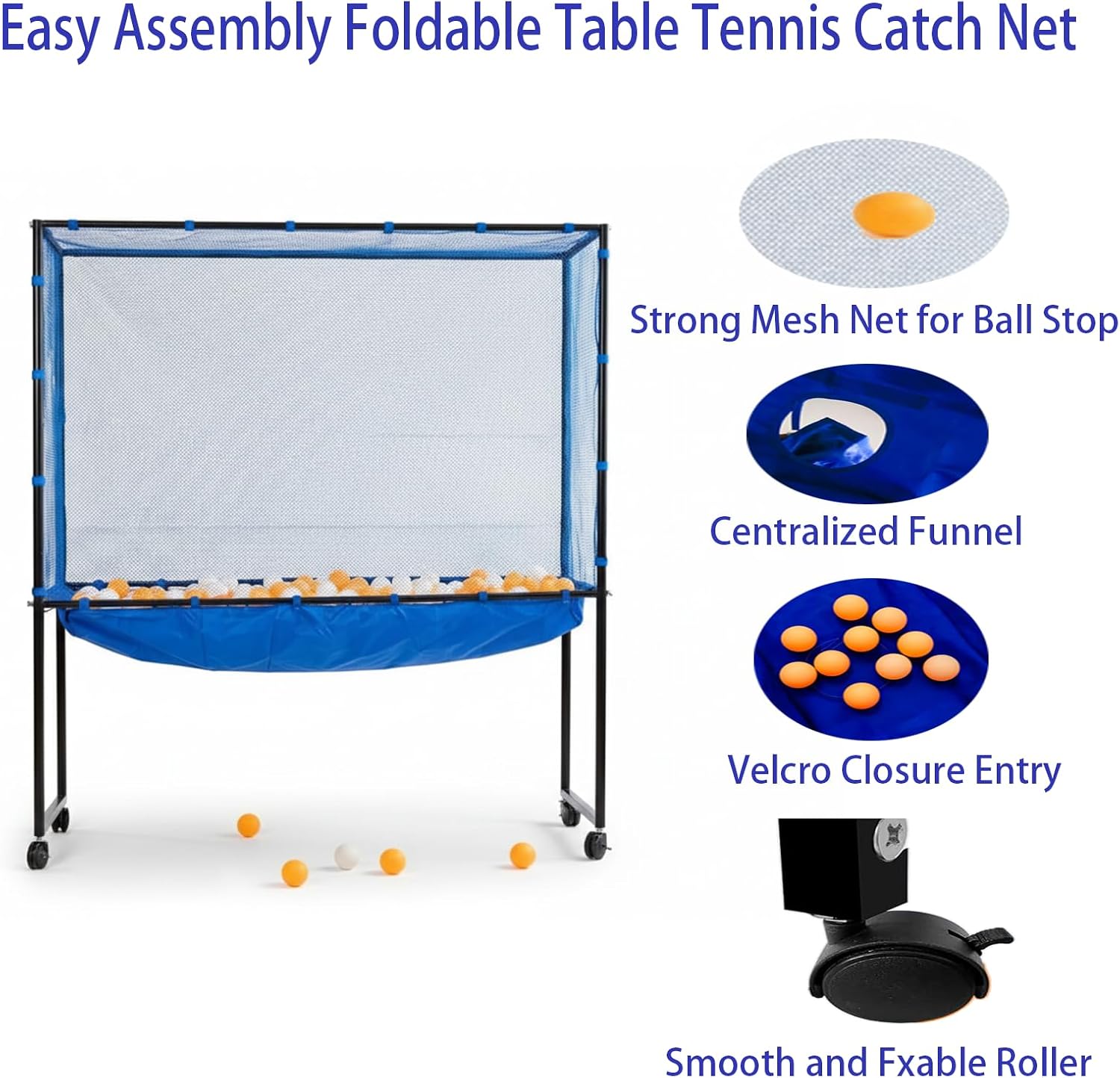 Table Tennis Catch Net with Ball Collection Bag - Premium Ping Pong Catch Net & Training Equipment for Robots & Serving Practice, Foldable Table Tennis Training Equipment Backstop Catcher - Image 4