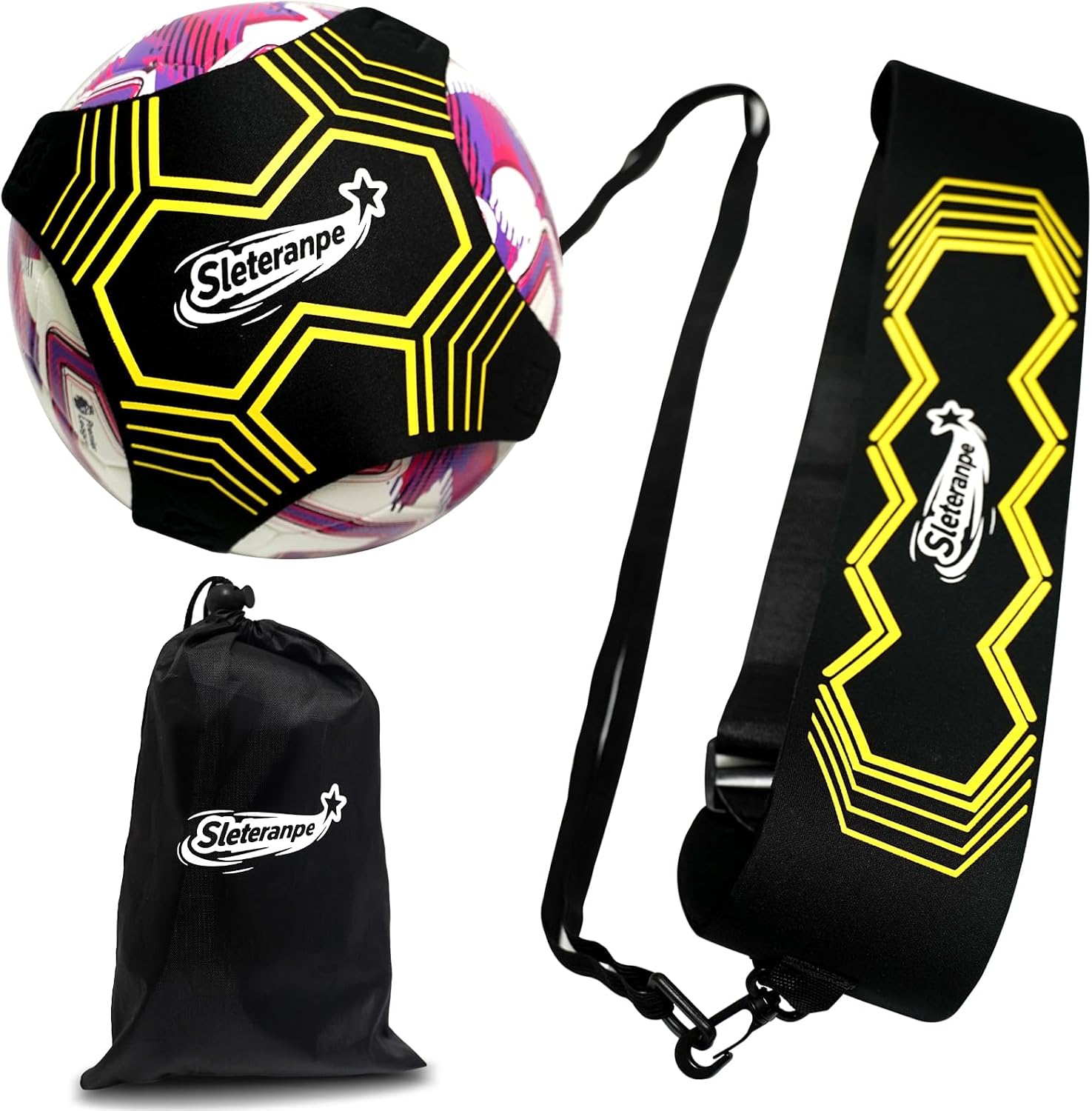 Football Solo Training Aid | Elastic Cord, for Kids & Adults, Ball Control Skills, Multiple Ball Sizes, Storage Bag Included