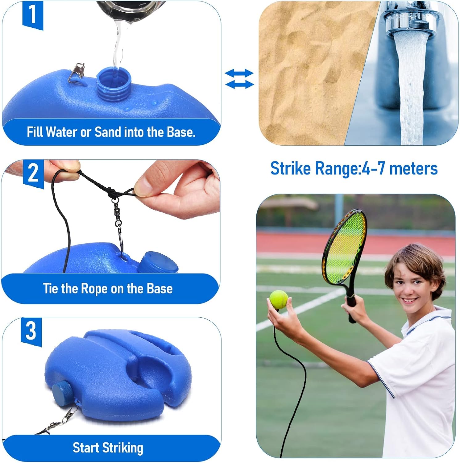 Tennis Trainer Rebound Ball with String Solo Tennis Training Kit Portable Practice Rebounder Equipment Training Tools with Long Elastic Ropes for Adults, Kids, Beginners - Image 4