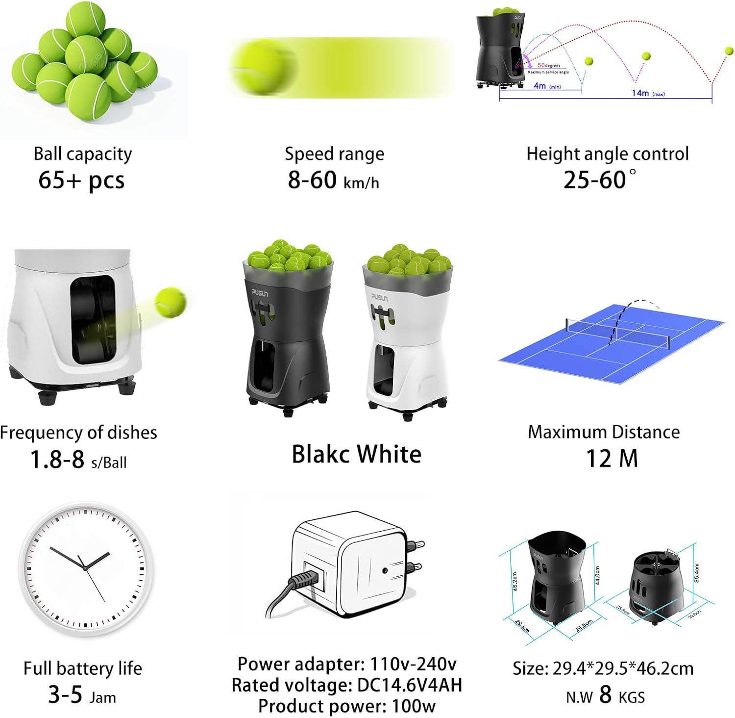 PT Mini Pro Tennis Machine - Portable Smart Trainer for Beginners, 65+ Ball Capacity, 3-5H Battery Life, Adjustable Ball Speed & Angle, APP & Remote Control - Image 2
