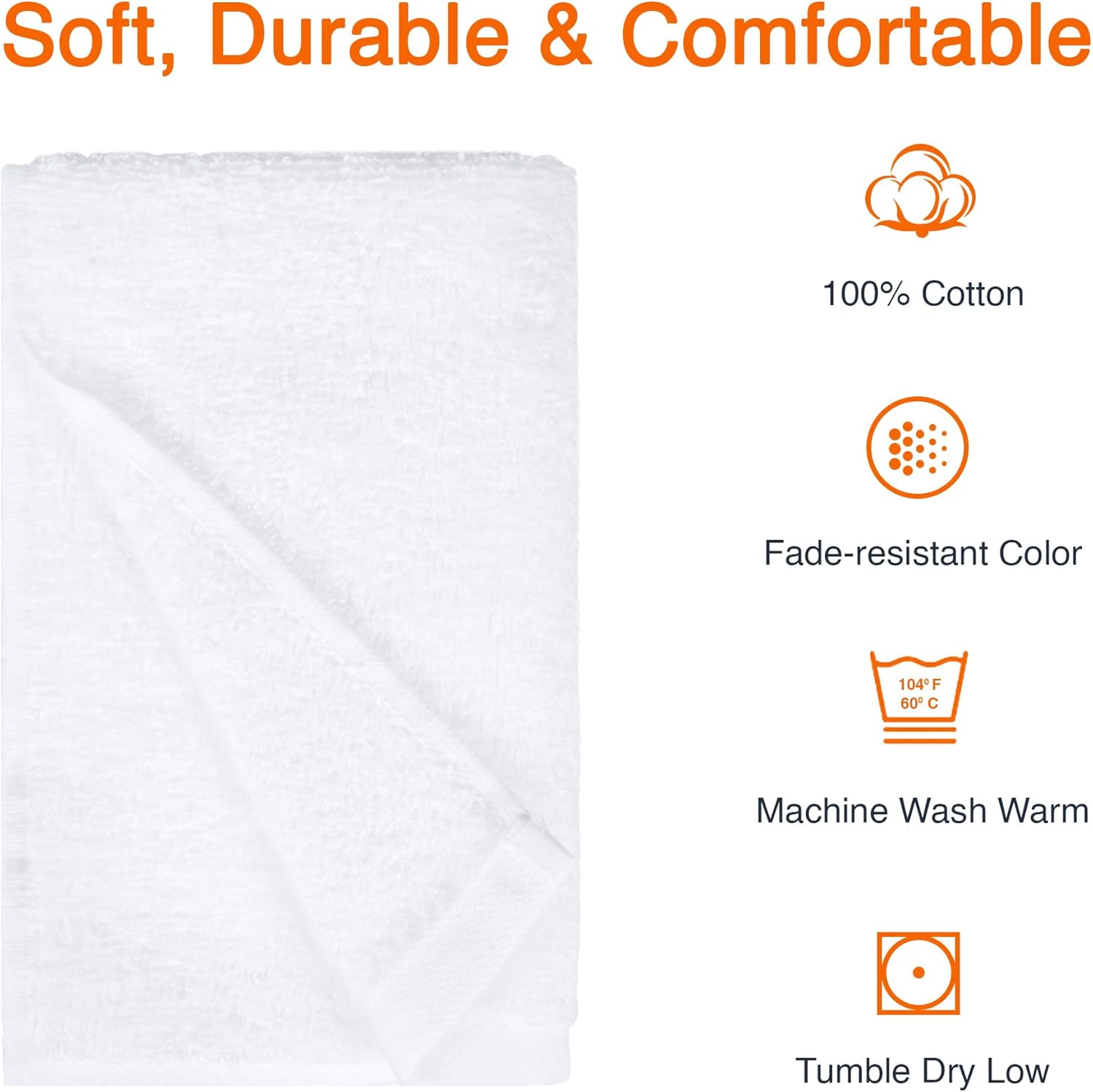 Amazon Basics Soft and Thick Cotton Hand Towels for Bath, Kitchen, Gym, 16 x 26 in, White, 12-Pack - Image 2
