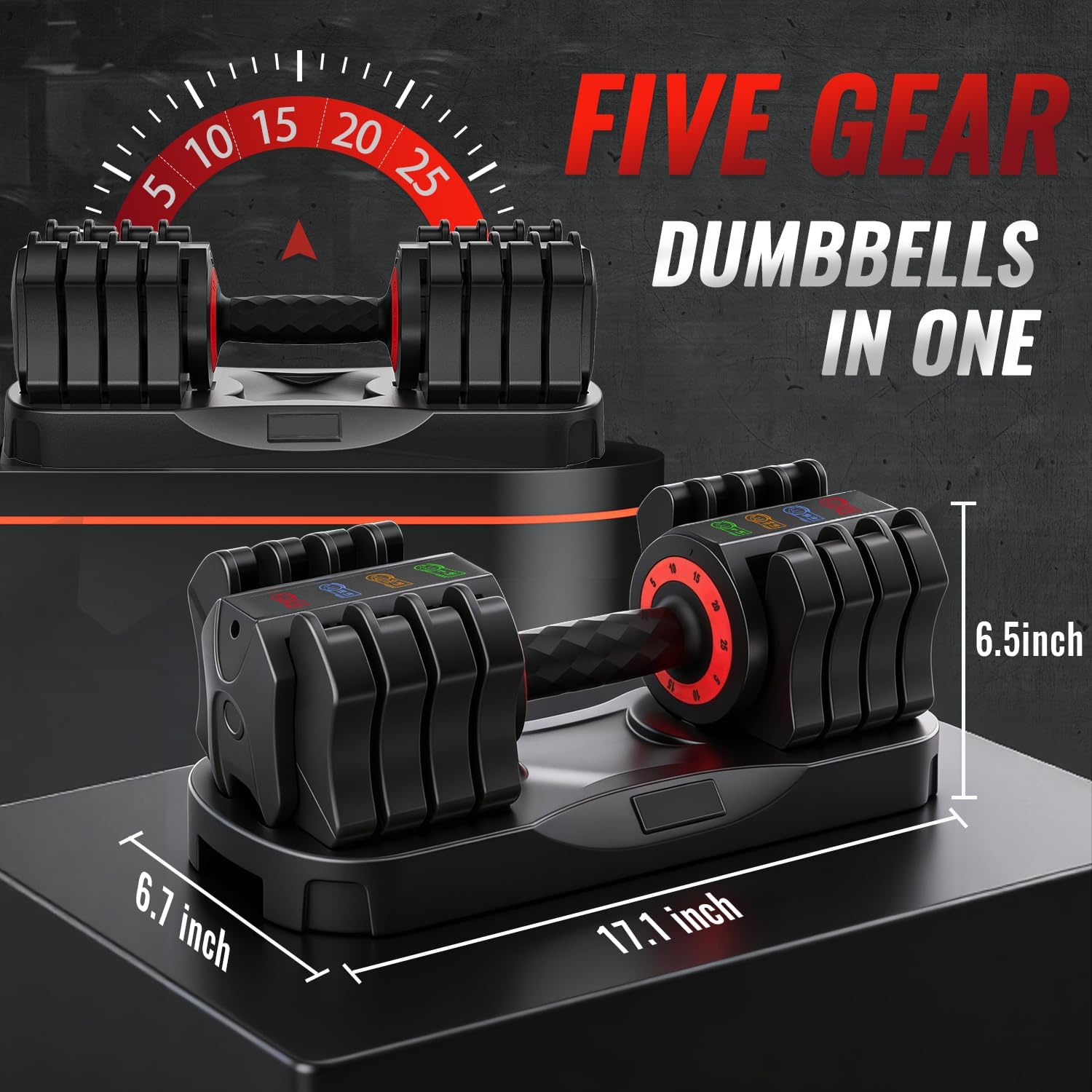 WHATAFIT 2026 Upgrade 25LB Adjustable Dumbbell, 5-in-1 Fast Weight Change with Anti-Slip Handle & Tray, Single Dumbbell for Full Body Workout Fitness Strength Training at Home Gym for Men Women - Image 5