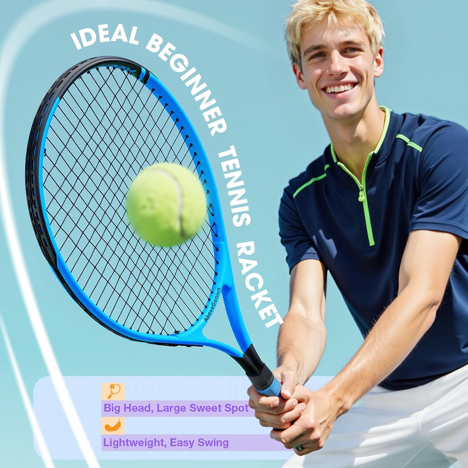 AboveGenius Neon Tennis Rackets 2 Pack for Adults- 27" Lightweight Aluminum Tennis Racquet Set with 3 Balls & Bag- Vibrant High-Visibility Matte Finish for Men Women Beginners - Image 6