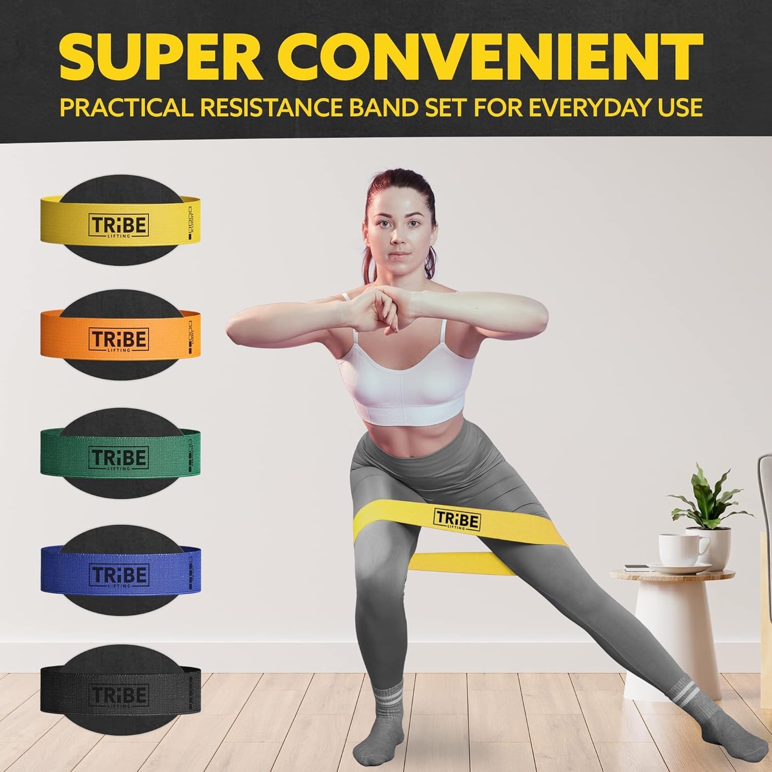 Tribe Lifting Fabric Resistance Bands for Working Out - 5 Exercise Bands Set for Legs and Glutes - Booty Bands for Women and Men - Thick Cloth Workout Bands for Physical Therapy, Hip Training - Image 7