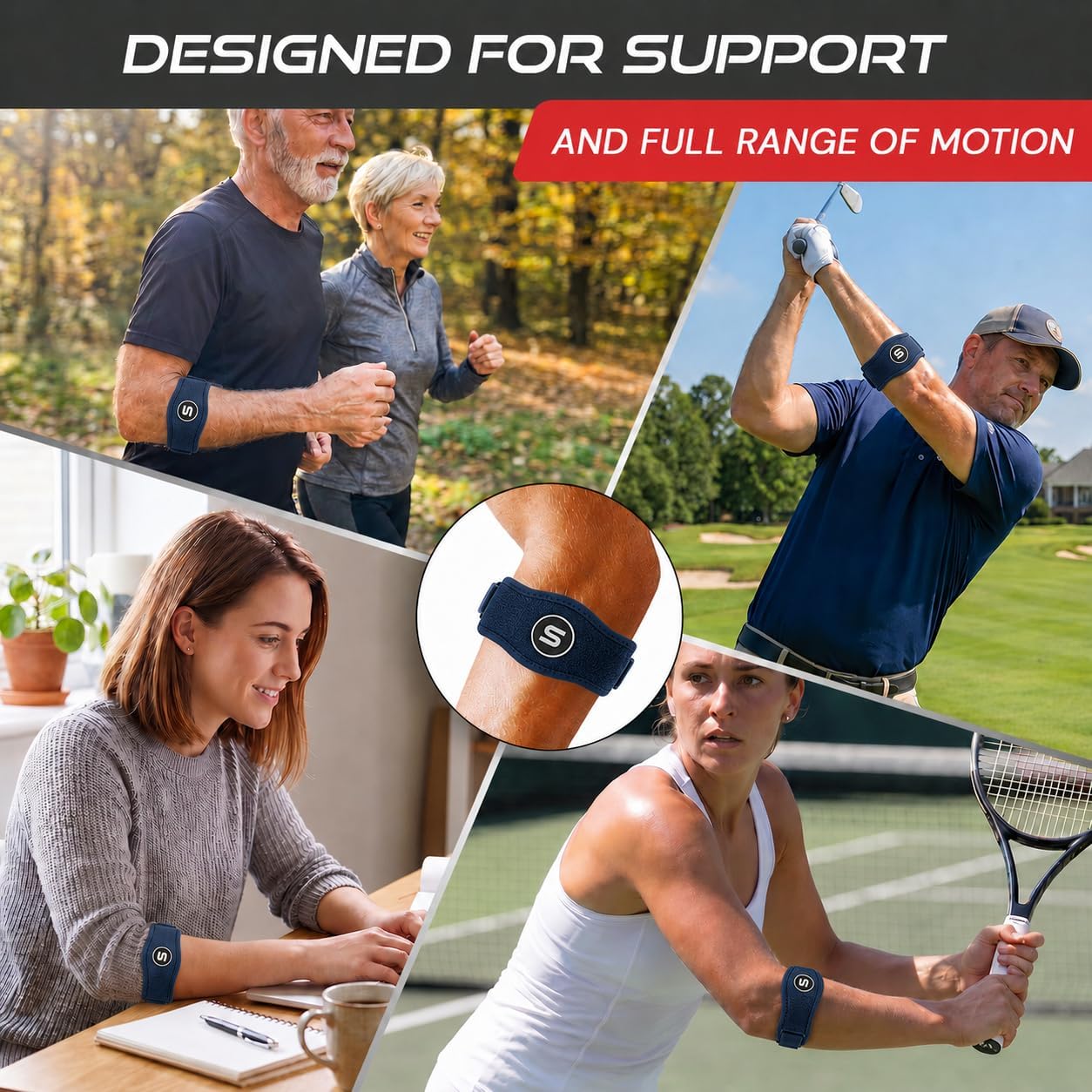 Sleeve Stars Tennis Elbow Brace for Men & Women, Elbow Brace for Tendonitis, Tennis Elbow Strap, Golfers Elbow Brace, Elbow Support Wrap for Tennis Elbow Relief, Fits 9"-23" (Single/Navy Blue) - Image 6