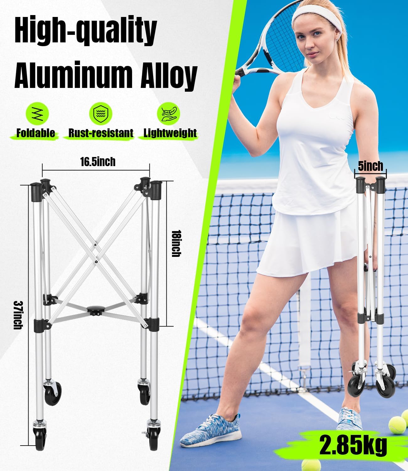 Angooni Professional Tennis Cart with Silent PU Wheels - 2 Capacity Choices (150/240 Balls) - Sturdy, Lightweight & Portable Storage for Practice and Matches - Image 6