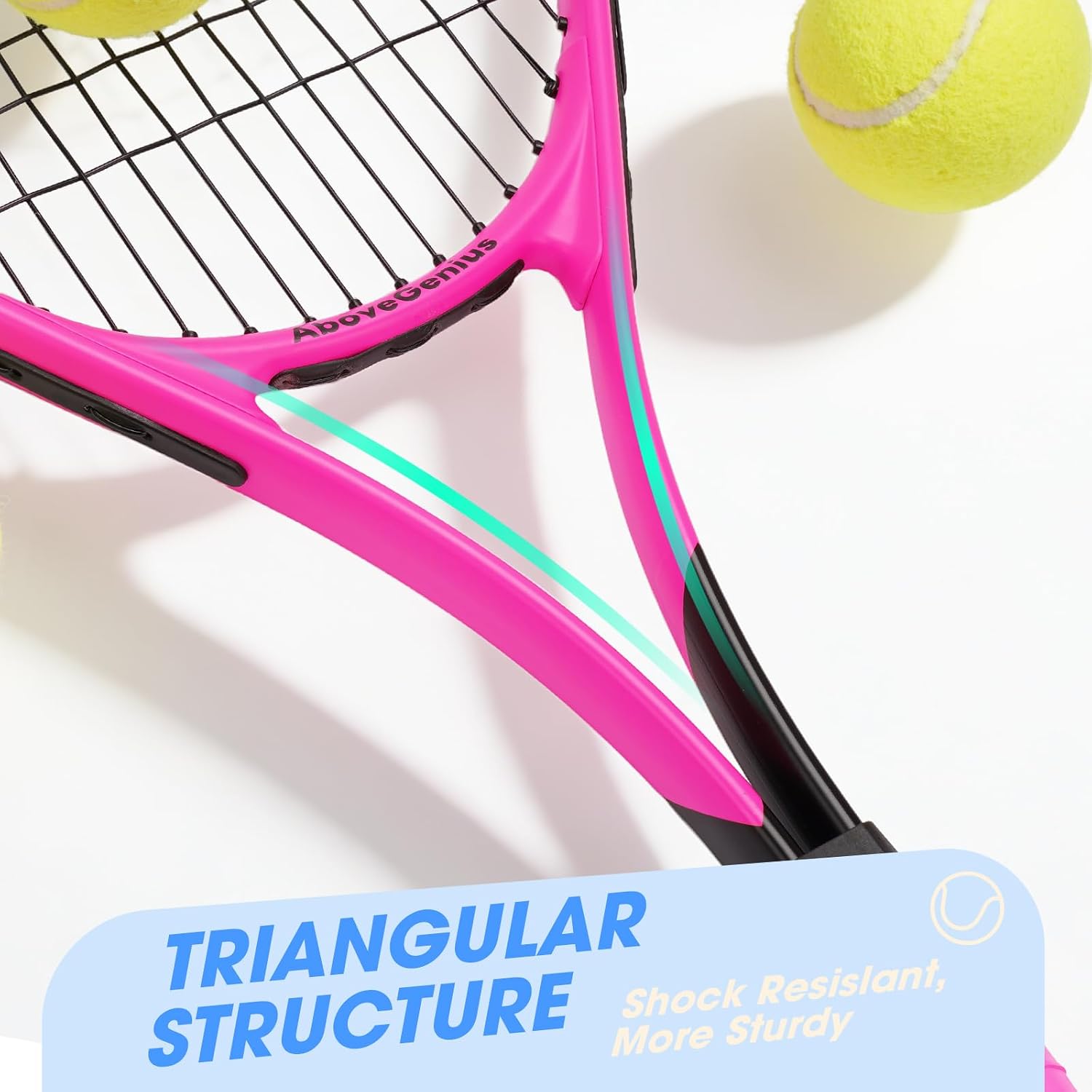 AboveGenius Neon Tennis Rackets 2 Pack for Adults- 27" Lightweight Aluminum Tennis Racquet Set with 3 Balls & Bag- Vibrant High-Visibility Matte Finish for Men Women Beginners - Image 4