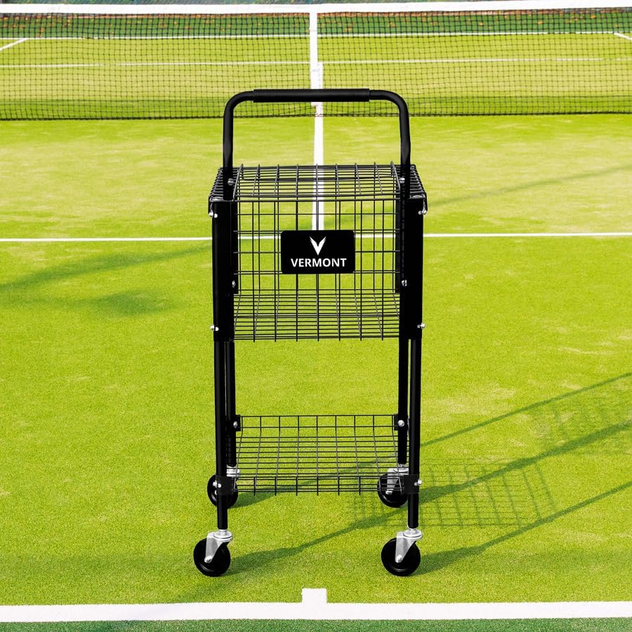 Vermont Teaching Tennis Ball Cart | 325 Ball Capacity - Aluminum Frame with Rolling Wheels & Foam Handle - Portable, Durable Storage Trolley - Coaching Training Equipment - Image 2