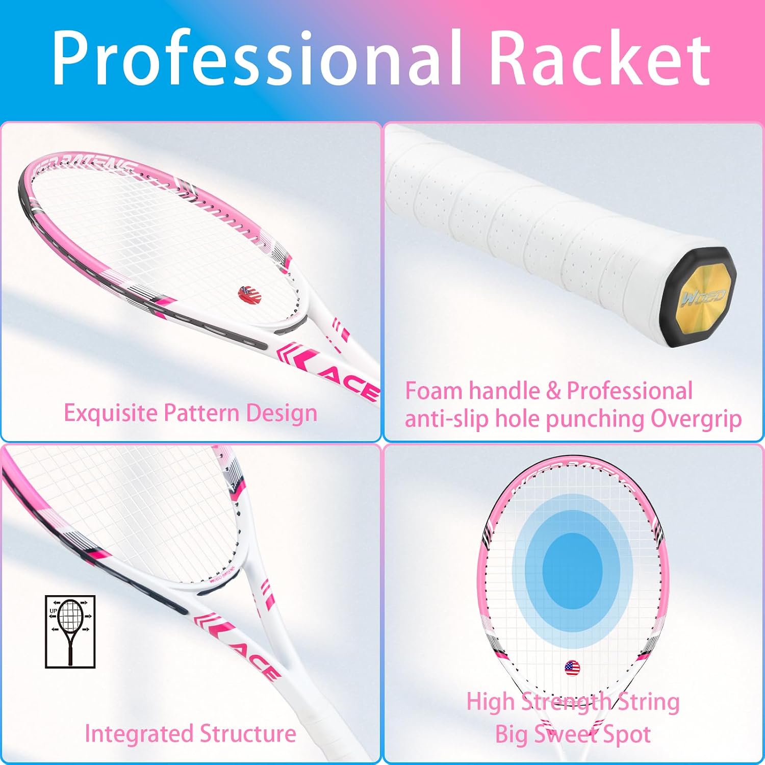 Pro Tennis Racket for Adults, 2 Player 27 inch Speed Tennis Racquet Acceptable for Beginner and Professional with 3 Tennis Balls, 2 Vibration Dampes, 2 Overgrips, Tennis Bag - Image 4