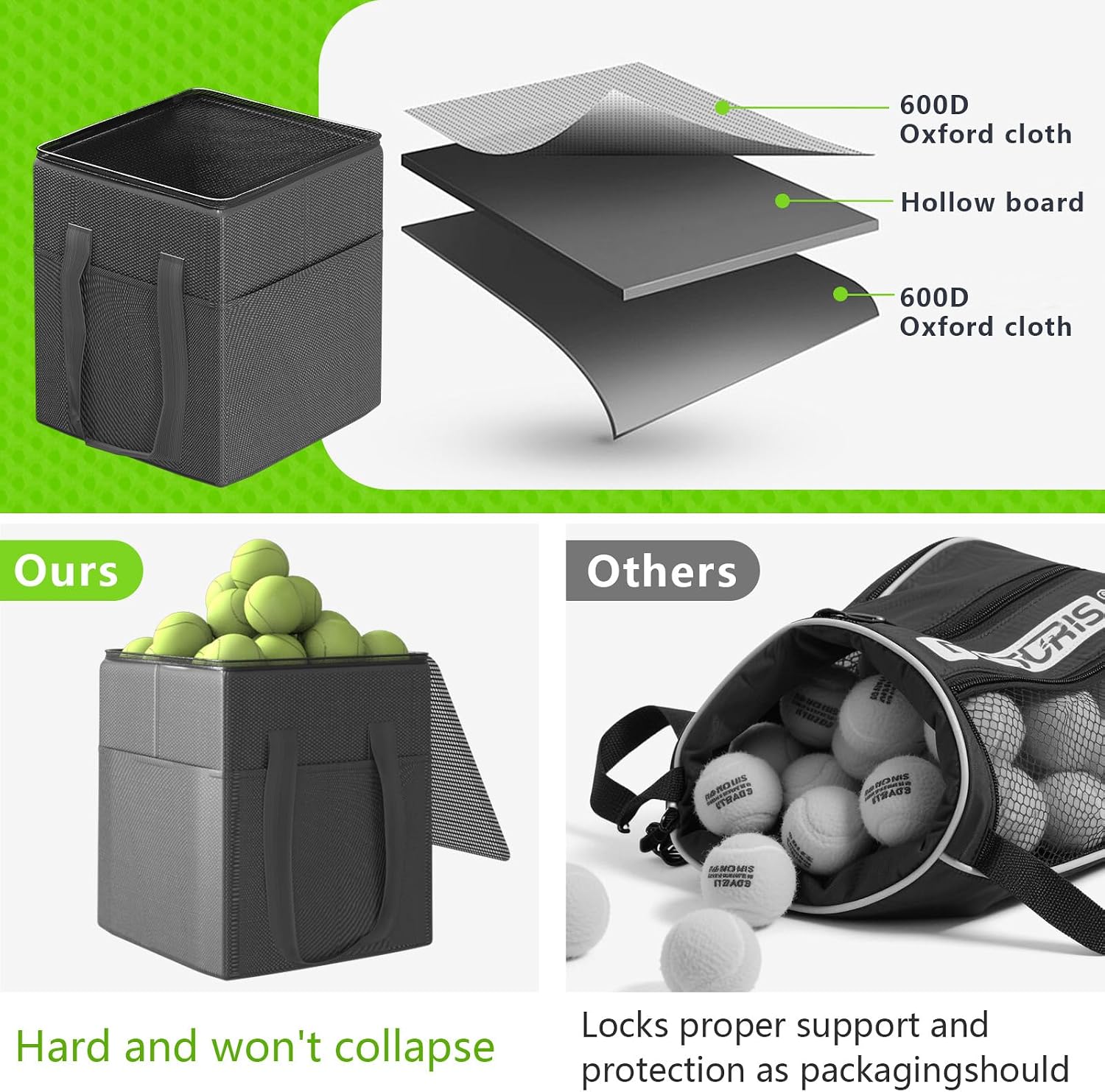 Tennis Ball Hopper with Wheels - Height Adjustable Foldable Tennis Ball Basket with Storage Bag Ball Candy for 150 Pickleball & Tennis - Image 4