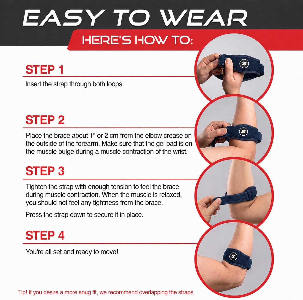 Sleeve Stars Tennis Elbow Brace for Men & Women, Elbow Brace for Tendonitis, Tennis Elbow Strap, Golfers Elbow Brace, Elbow Support Wrap for Tennis Elbow Relief, Fits 9"-23" (Single/Navy Blue) - Image 7