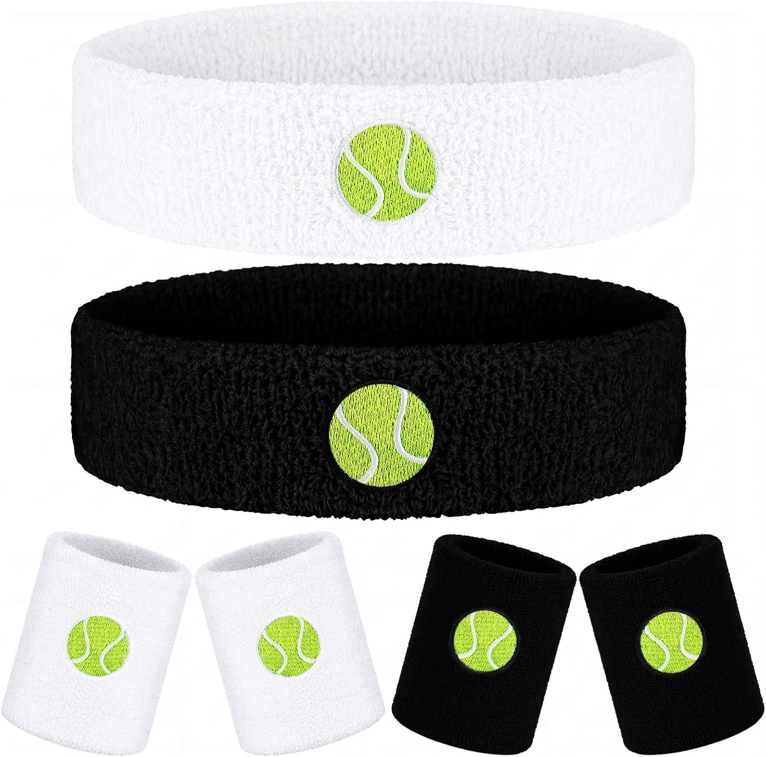 Daifunli 6 Pcs Sweatband Set Sports Headband Wristband Set 4 Moisture Wicking Athletic Wristband and 2 Headbands Wrist Sweatband Terry Cloth Sweat Absorbing Head Band for Workout
