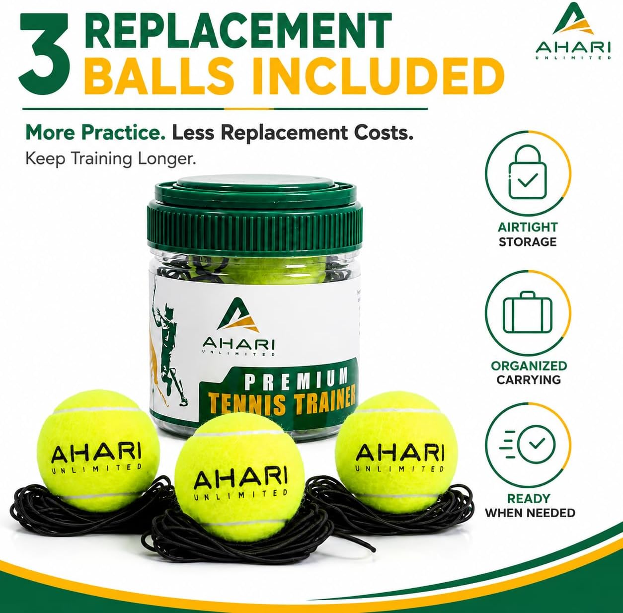 Premium Tennis Trainer Set, Pro Rebounder with Metal Base in a Carrying Cylinder, 3 Replacement Rebound Balls, & Wristband, Portable Tennis Practice Equipment for Solo Training - Image 8