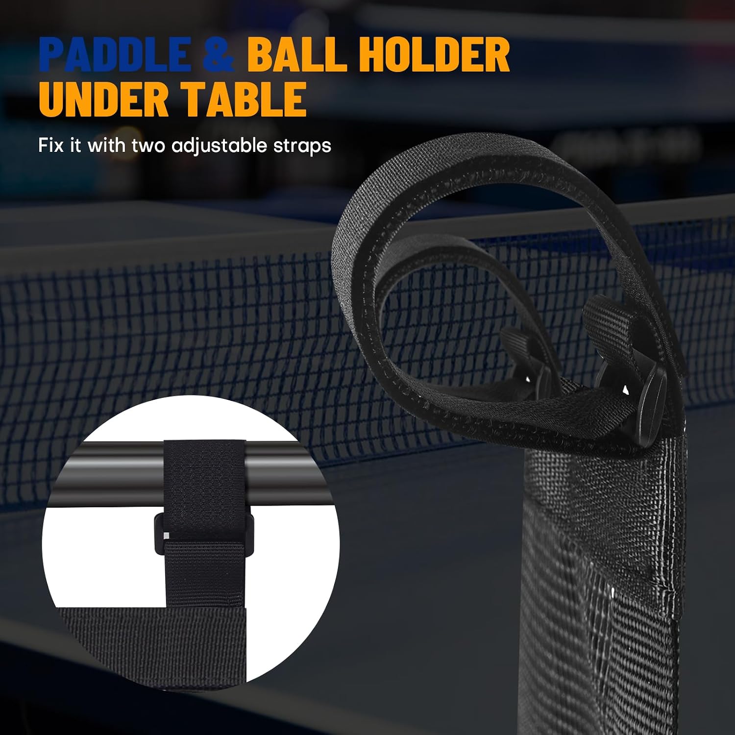 Ping Pong Paddle Holder, Hanging Mesh Storage Bag for Table Tennis Rackets & Balls, Under Table Organizer with Adjustable Straps, Fits Pickleball Paddles - Image 5
