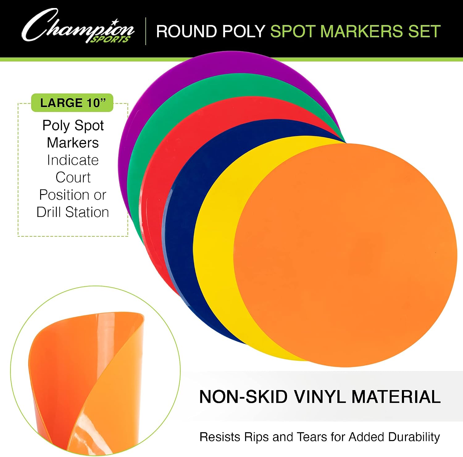 Champion Sports MSPSET Poly Spot Markers for Sports, Activities, and Social Distancing - 10-inch, Set of 6 - Multicolor - Image 4