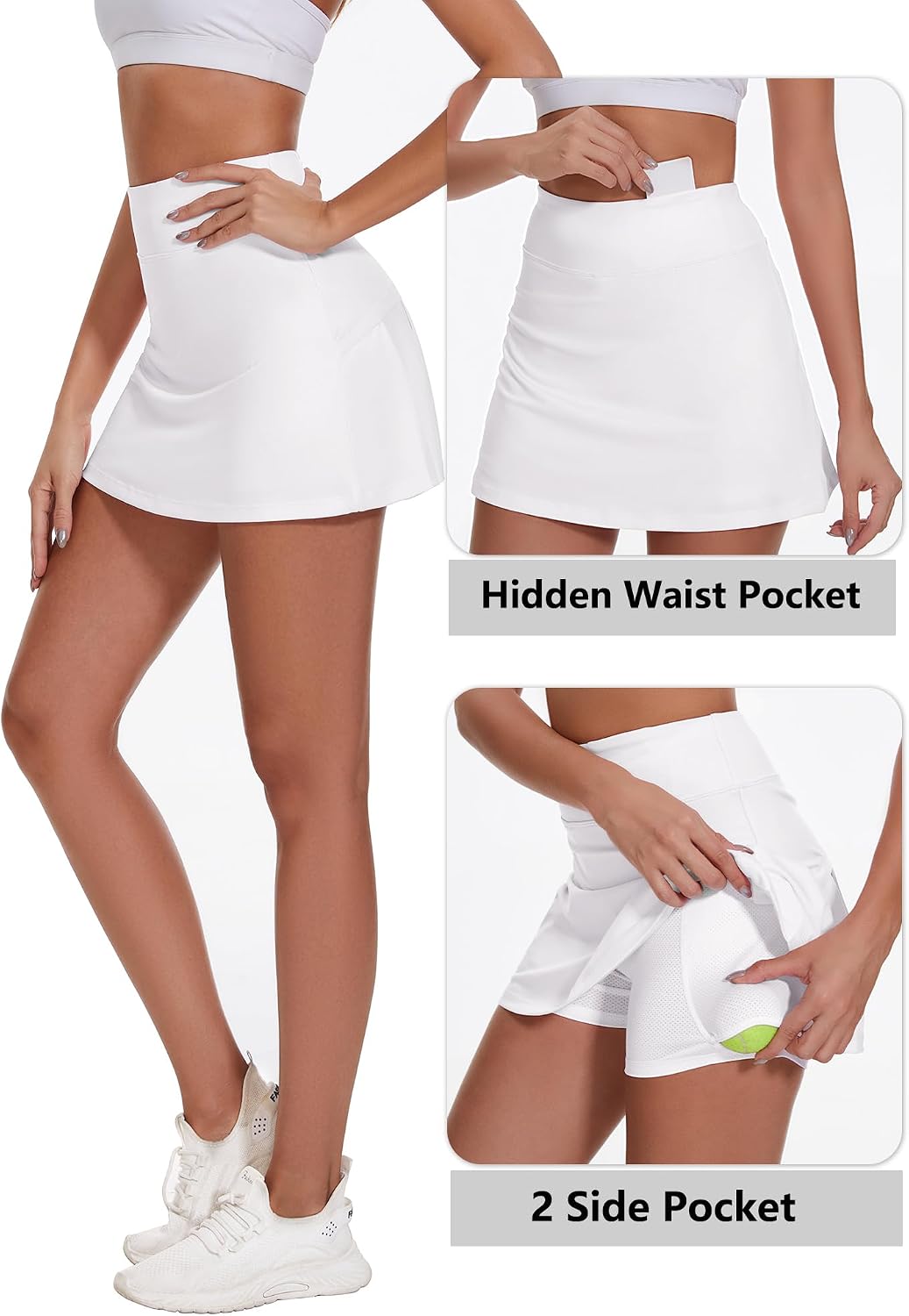 Ibeauti Womens Back Pleated Athletic Tennis Skorts Golf Skirts with 3 Pockets Mesh Shorts for Running Active Workout - Image 4
