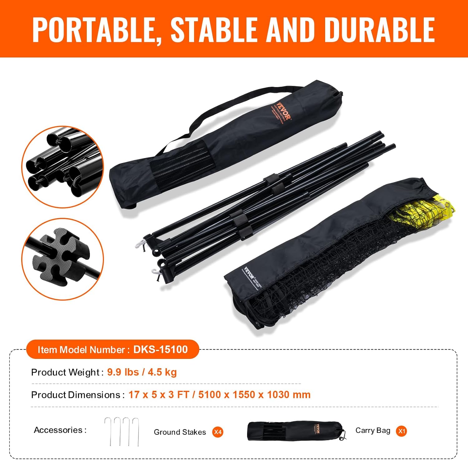VEVOR Badminton Net, Height Adjustable Volleyball Net, Wide Foldable Pickleball Net, Portable Easy Setup Tennis Net Set with Poles, Stand and Carry Bag, for Kids Backyard Game Indoor Outdoor Use - Image 7