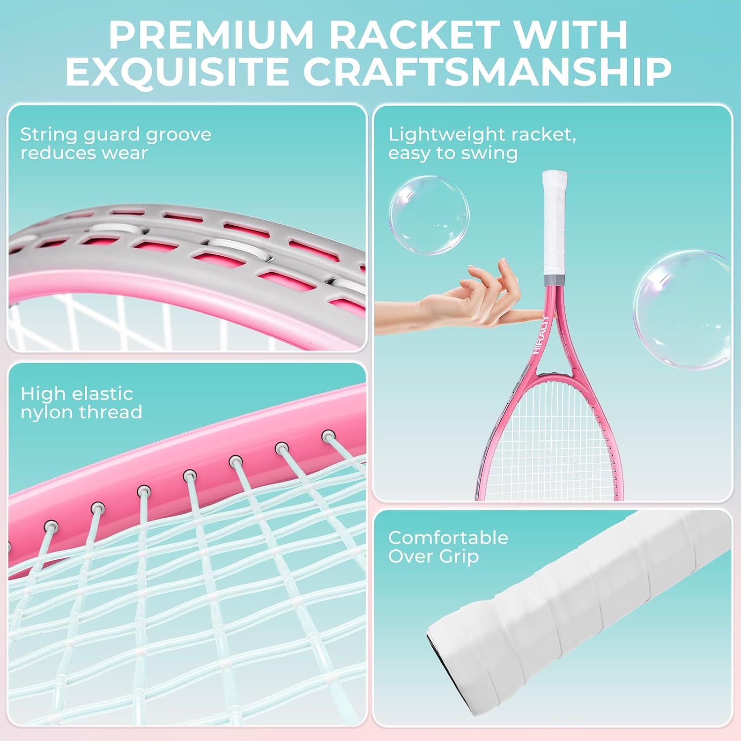 HIRALIY Tennis Rackets 2 Pack for Adults Beginners - 27 Inch Lightweight Aluminum Tennis Racquet Set with 3 Balls & Carry Bag - Vibration Dampening & Large Sweet Spot for Men Women Couples - Image 2