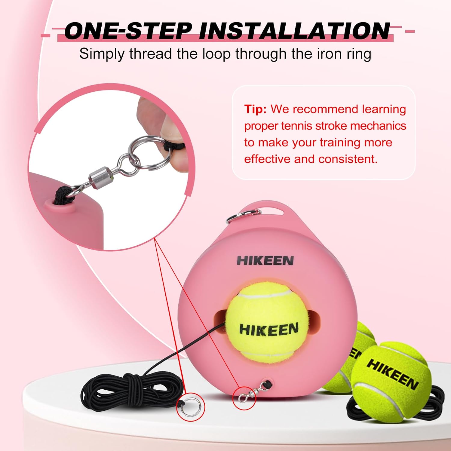 Hikeen Premium Tennis Trainer Rebound with Metal Base,Portable Solo Tennis Trainer Set with 3 Highly Elastic String Balls,Tennis Practice Equipment for Adult Kids an Beginners - Image 5