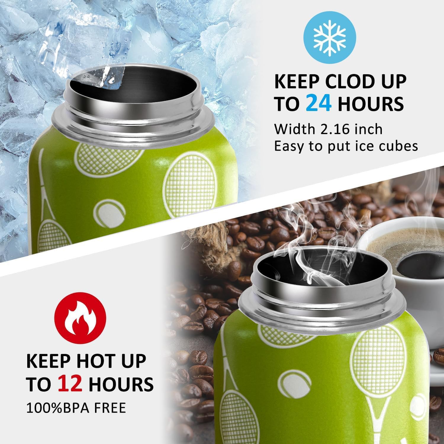 32oz Tennis Water Bottle Insulated Vacuum Stainless Steel Tumbler Travel Mugs With Straw for Sport Game,Tennis Accessories - Image 4