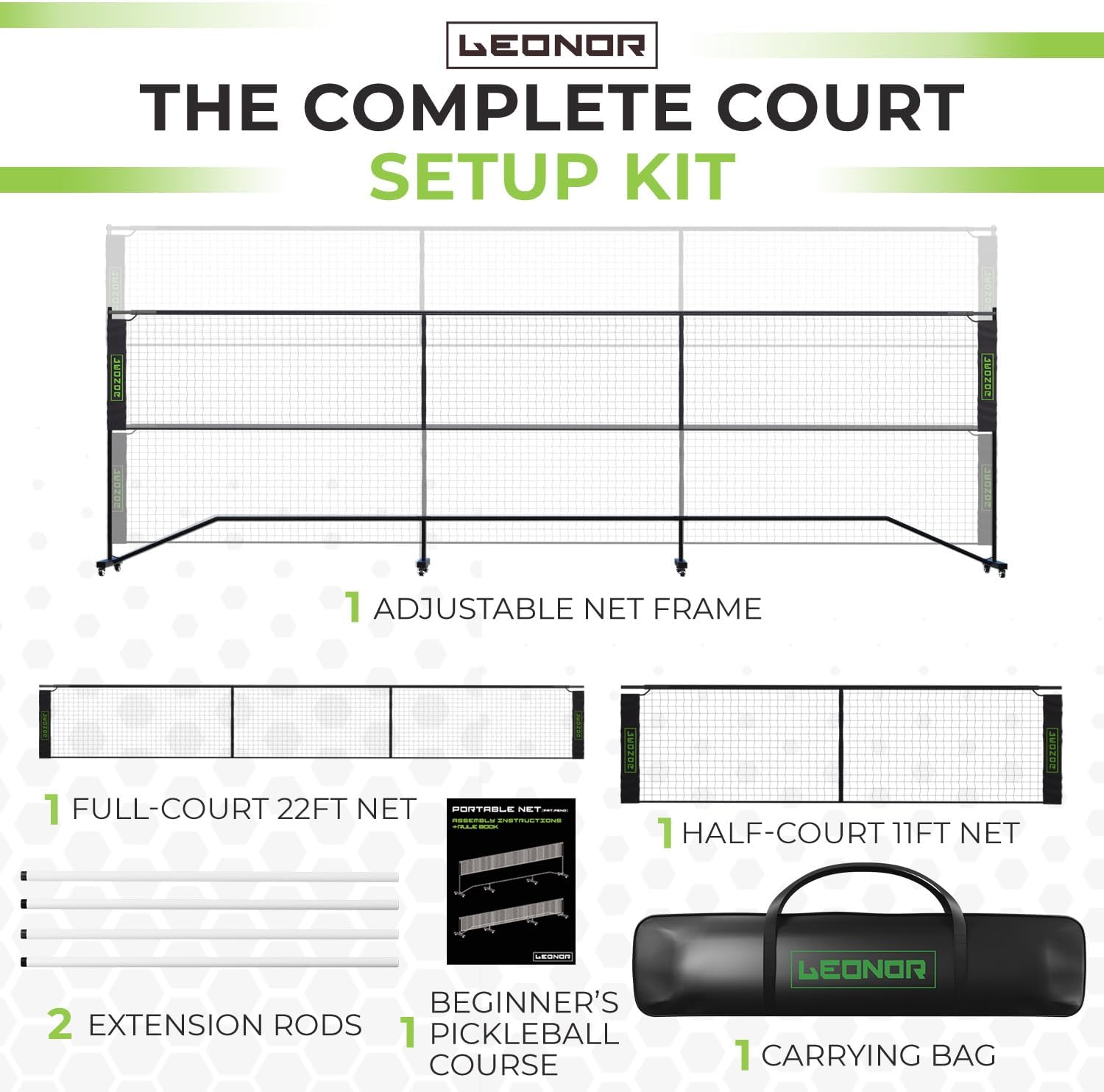 6 in 1 - Multi Sport Net - Pickleball Net, Badminton Net, Tennis Net, Outdoor Volleyball Net for Backyard - Regulation Size 22ft & Half Court 11ft - Patented Portable Pickleball Net & Driveway Nets - Image 3
