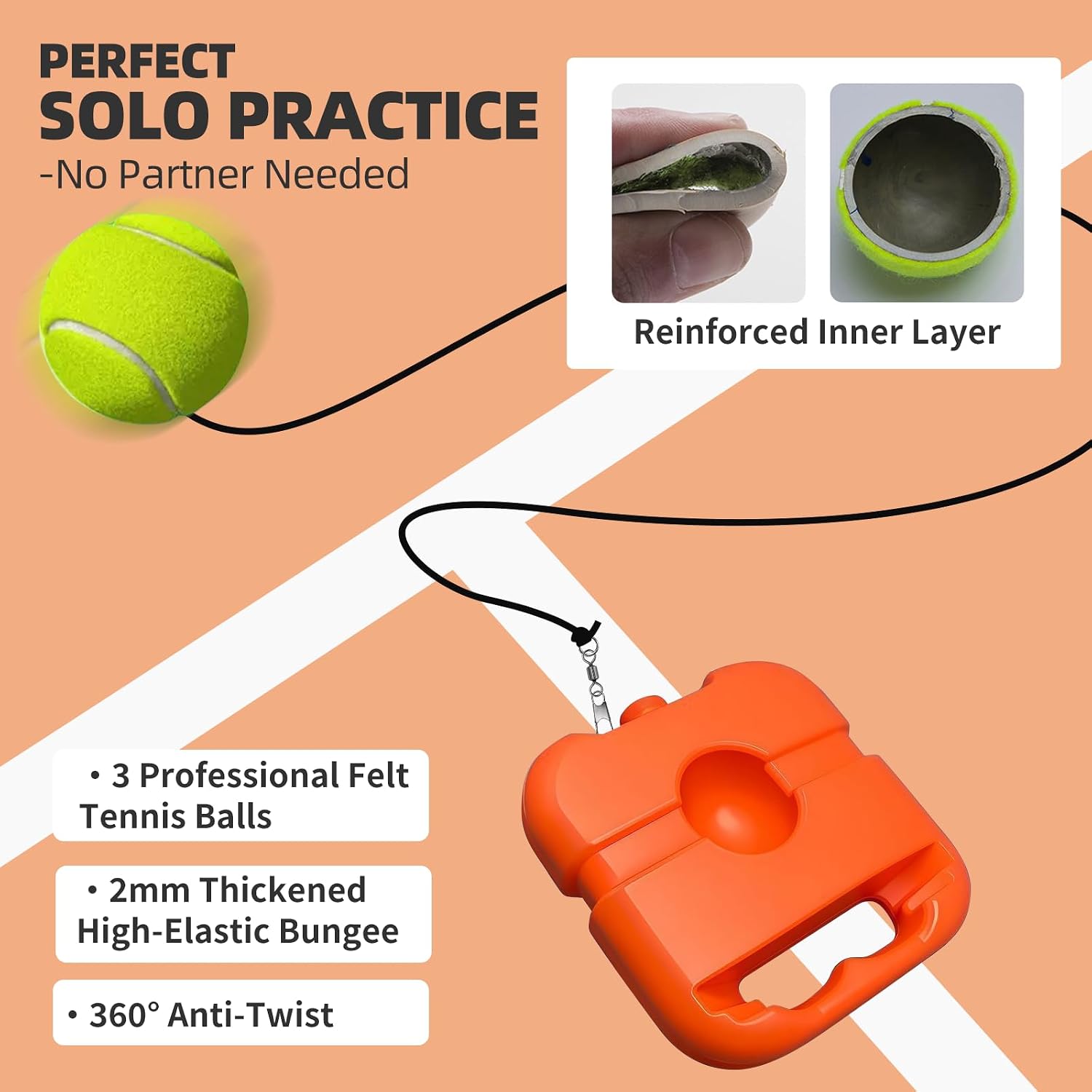 Tennis Trainer Rebounder Set- Portable Solo Practice System with 3 Rebound Balls, Waterproof Backpack & Stable Base,Perfect Tennis Buddy for Adults & Kids,Ideal Tennis Gift - Image 4