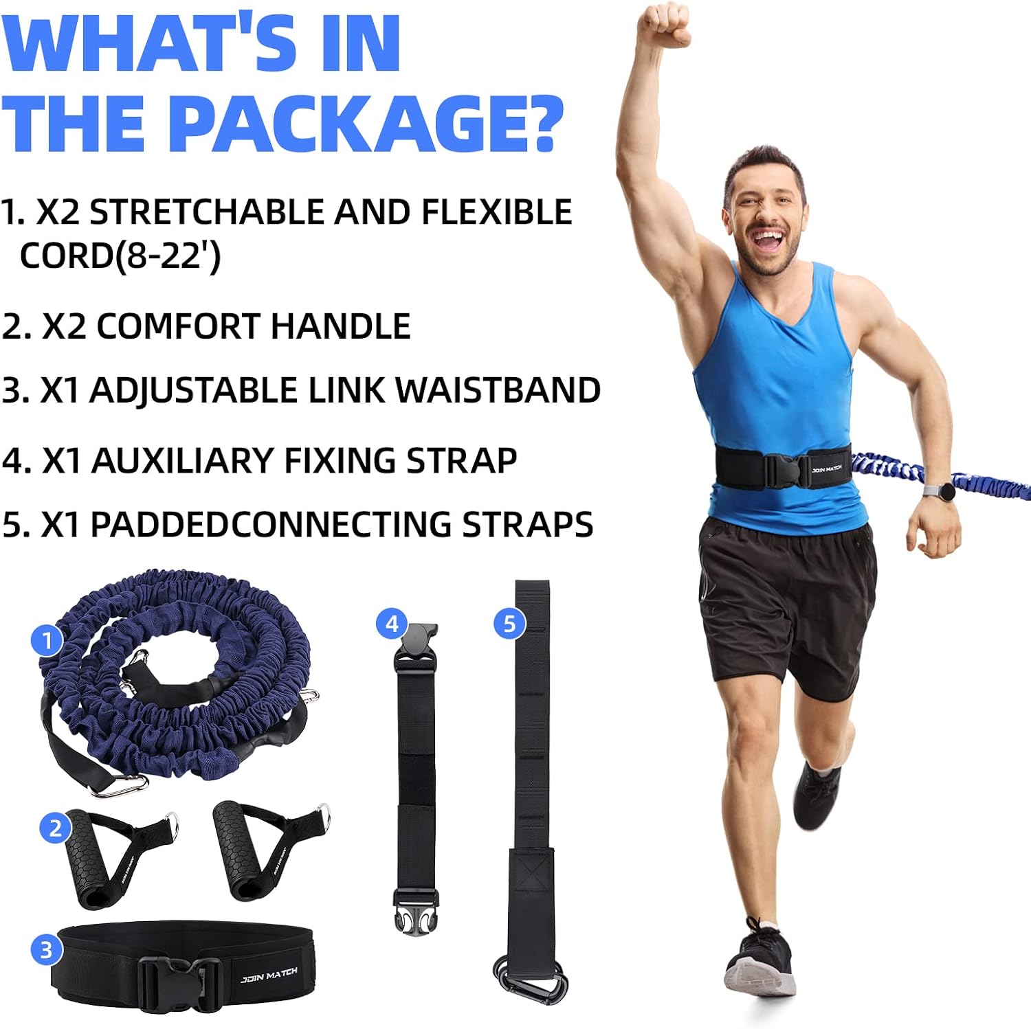 80Lbs Resistance Bungee Cord Speed Training Set, Dual Resistance Cord(8-22'), Improve Agility Focus Strength Power, for Basketball Tennis Football Volleyball, Help You Build Muscle - Image 2