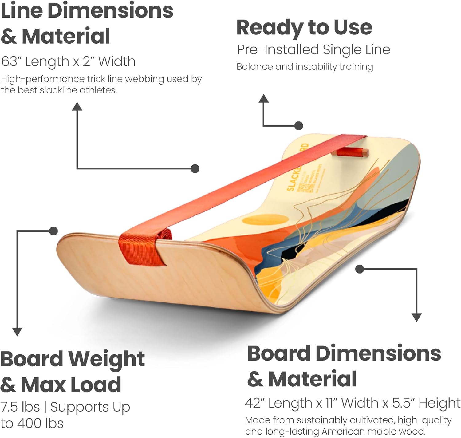 GIBBON SlackBoard - GiBoard Balance Board - Gift for Kids & Adults - 1 & 2 Line Options - Slackline Balance Trainer for Core Workouts, Standing Desk Exercise, Home Gym, Yoga & More - Image 8