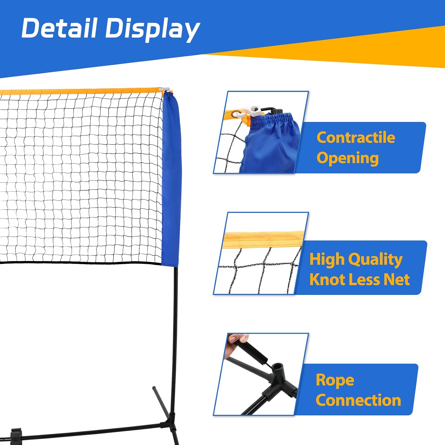 F2C Height Adjustable Portable Tennis Net, Badminton Net for Kids' Volleyball,Soccer Tennis,Pickleball, W/Steel Frame & Carrying Bag Indoor Outdoor Court Bench Backyard Driveway Gym,10FTX 5FT - Image 3