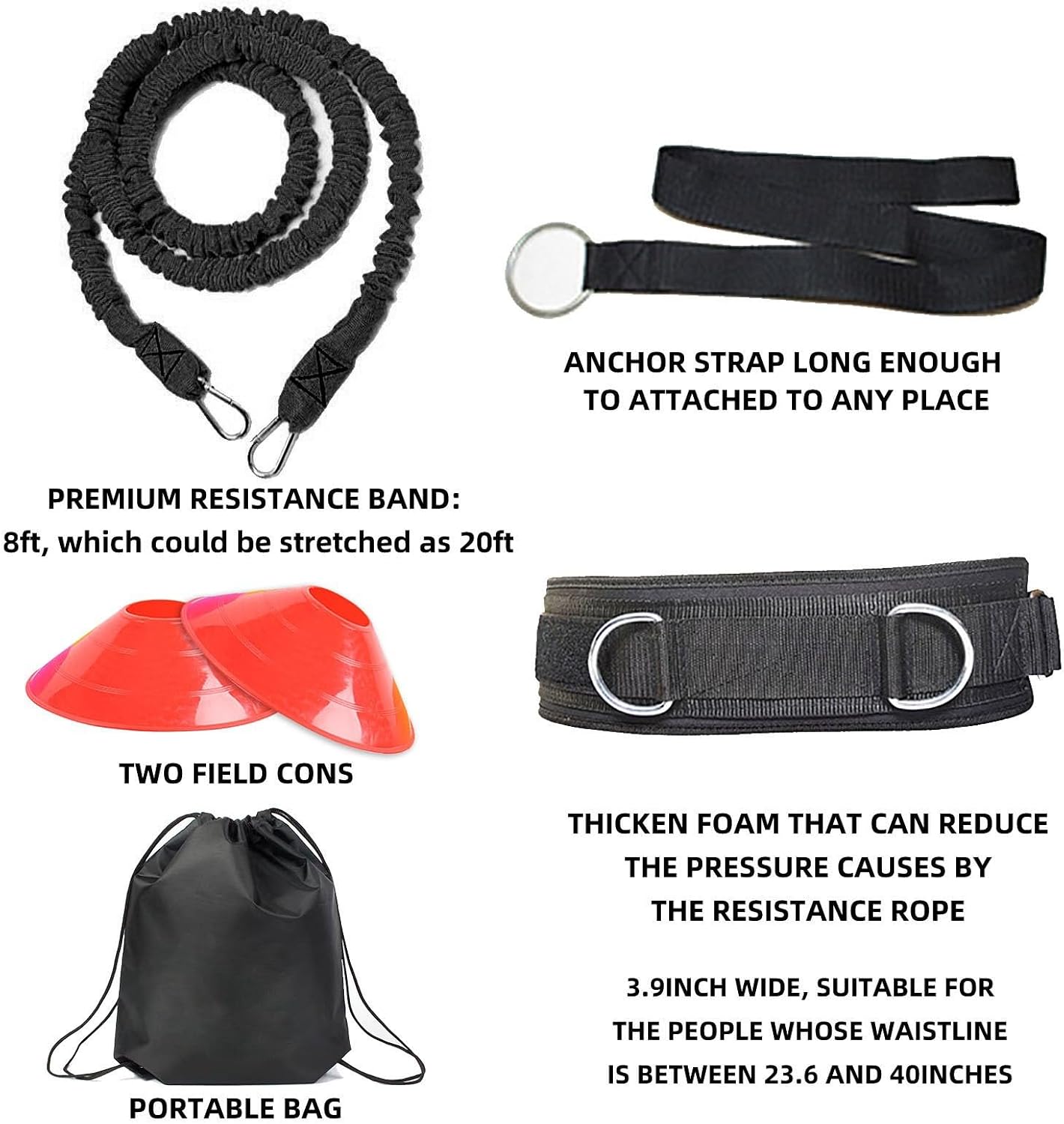 Speed Training Equipment, Resistance Band 80lb Multi-Sport Exercise Set with Handles Help to Improve Focus Explosive Agility Power Suit for Vertical Jumping Baseball Running Football - Image 2