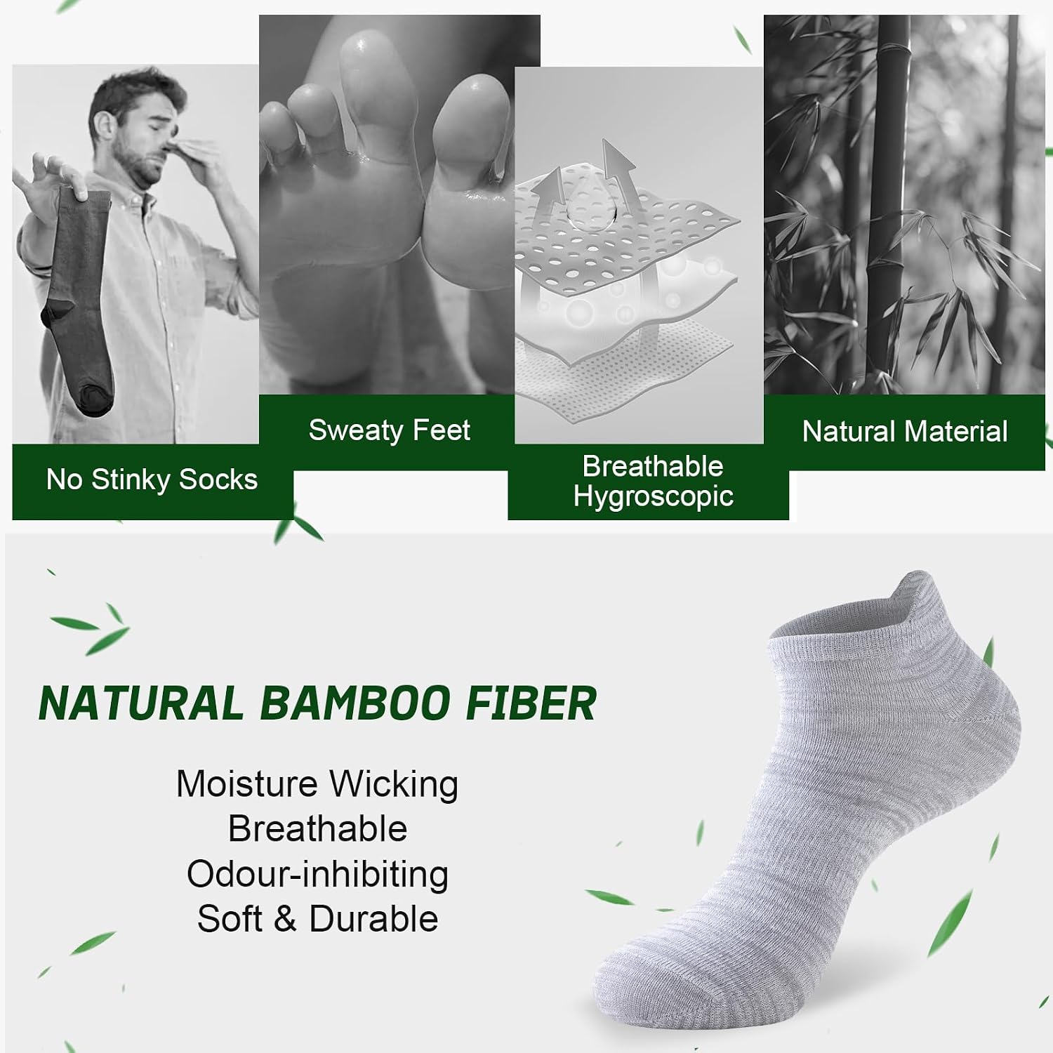 Niorasen Ankle Socks for Men, 6 Pairs Bamboo Rayon Breathable Sports Low Cut Thin, Multicolor Size 6-8 9-11 12-14 - Image 2
