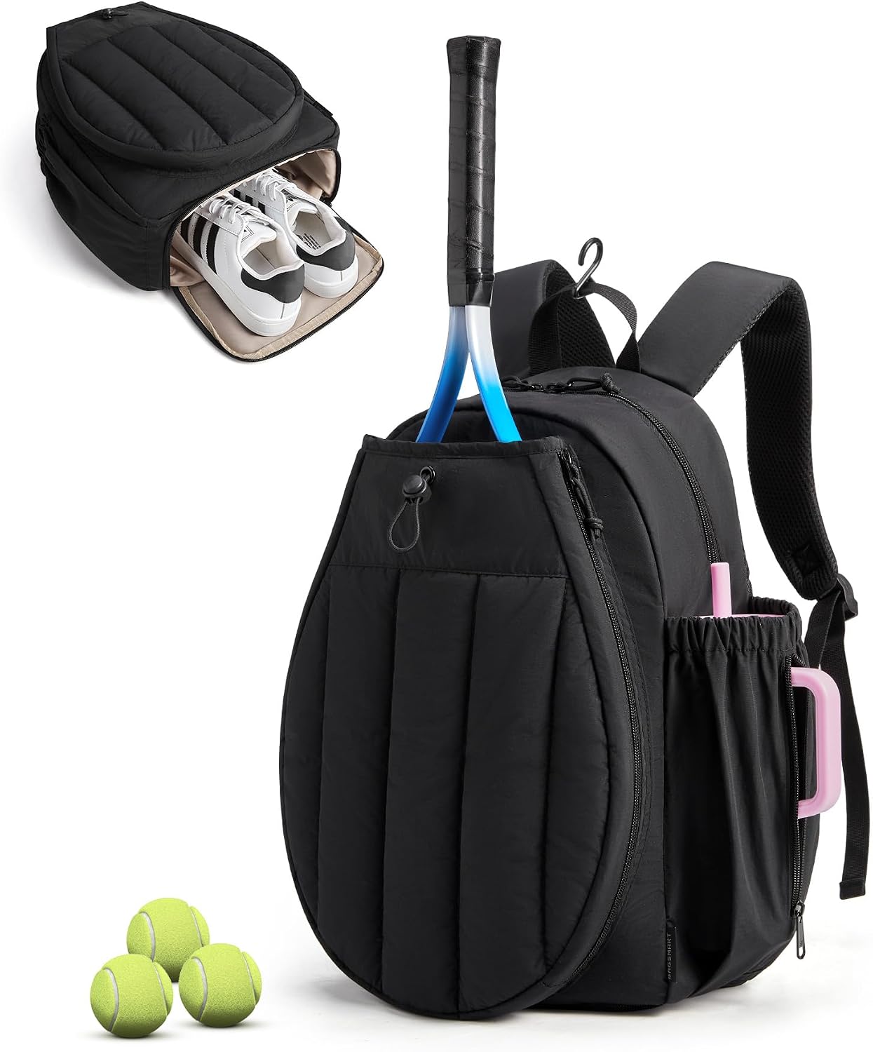 BAGSMART Tennis Gym Bag for Women, Tennis Backpack Holds 2 Rackets with Shoe Compartment, 15.6" Laptop Gym Backpacks for Court, Off-work, Everyday & Overnight Weekend