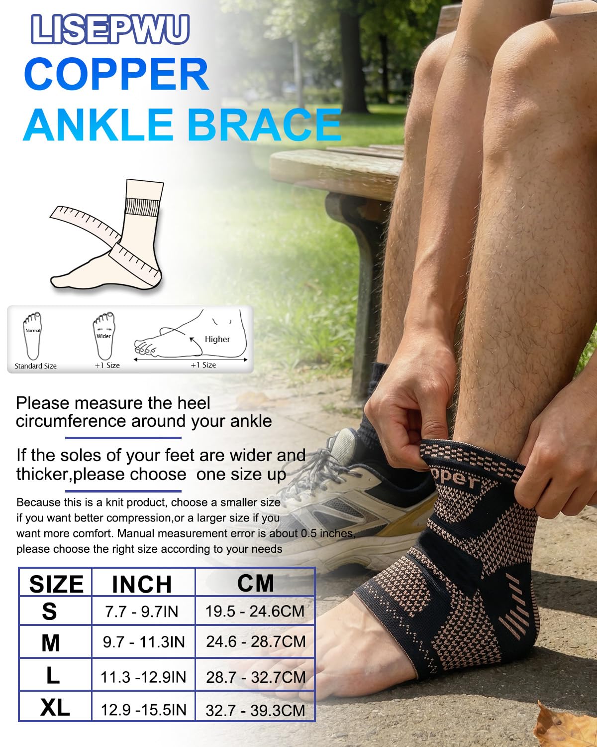 LISEPWU Copper Ankle Brace, Copper Infused Ankle Support Compression Sleeve for Men & Women, for Foot Pain Relief, Sprained Recovery, Achilles Tendonitis, Daytime or Night Use(L) - Image 5