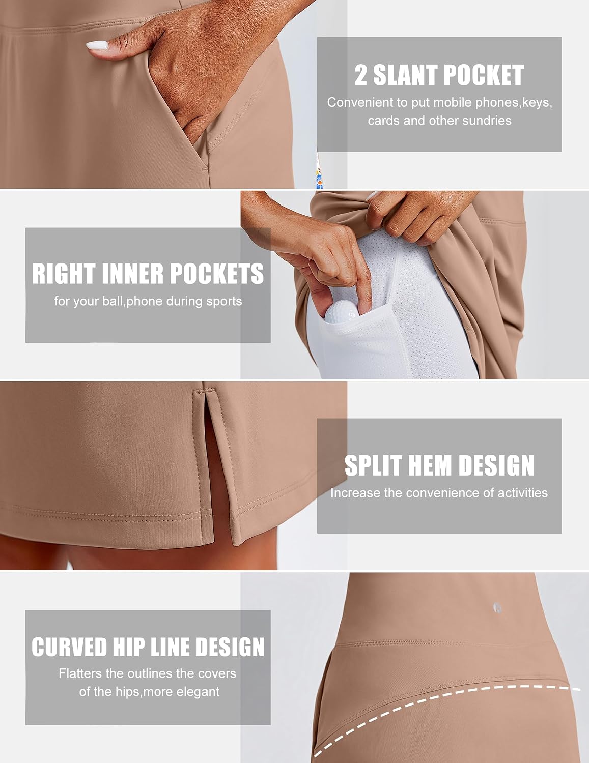 PINSPARK 20" Skorts for Woman Knee Length UPF 50+ Golf Skirts with 3 Pockets High Waisted Athletic Tennis Skort Casual Skirt - Image 4