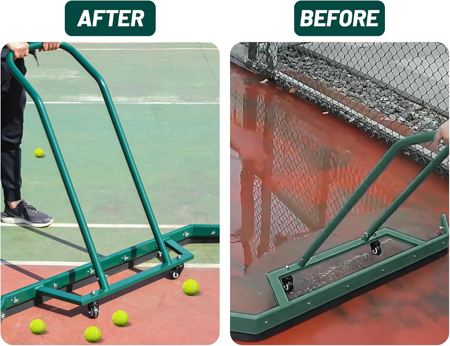 AIWFL 4.3FT Aluminium Alloy Sport Tennis Court Squeegee with Wheels, Tennis Court Rain Shuttle with Additional 2 EVA Foam Blade, Professional Squeegees Floor Water Remover Squeegee Broom, Green - Image 8