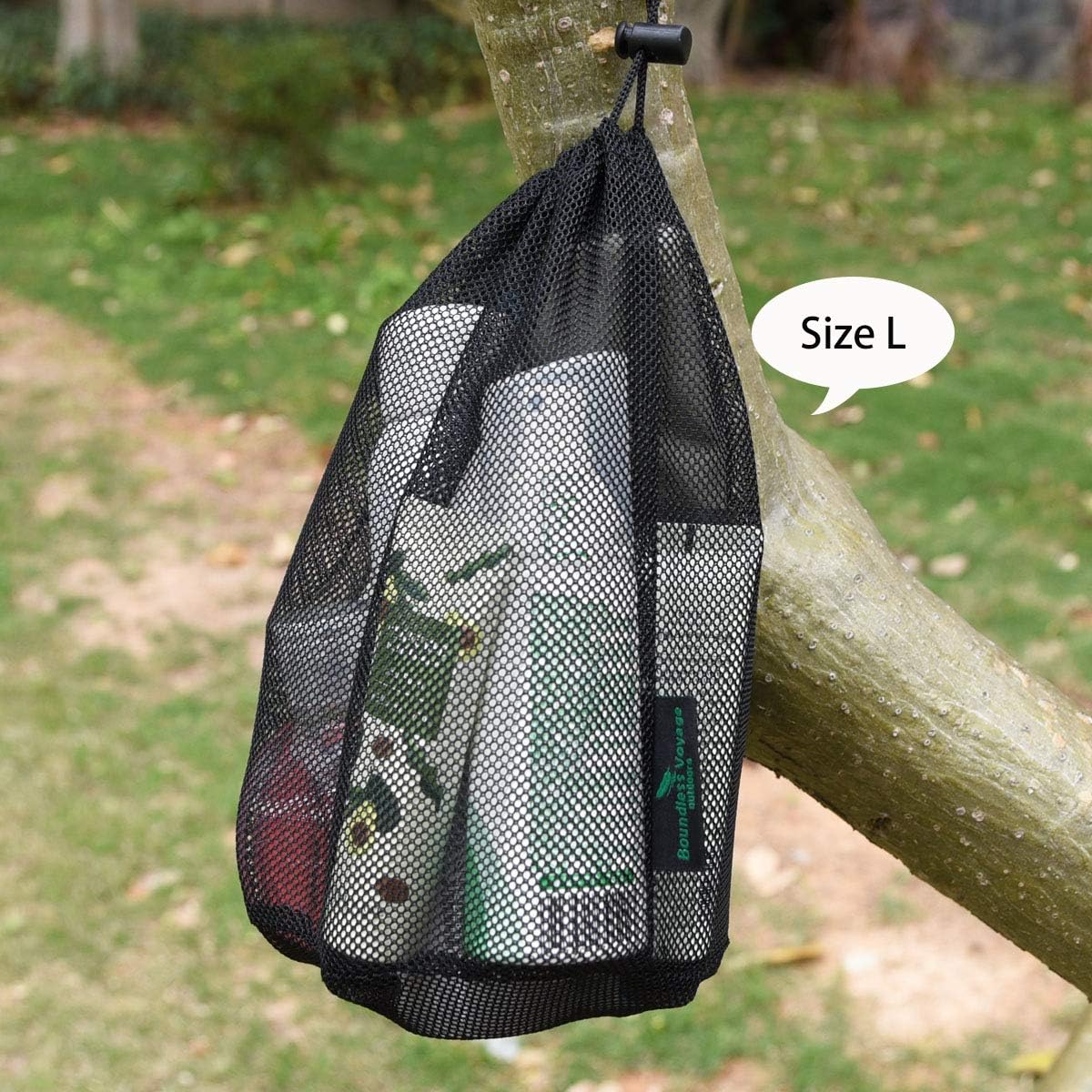 iBasingo 5pcs Black Mesh Nylon Sack With Drawstring - Durable Small Travel Sleeping Bag Stuff Sack for Cosmetics, Shower Gels, Bottles, Tennis Balls, Golf Balls, Tools - BVP03 - Image 3