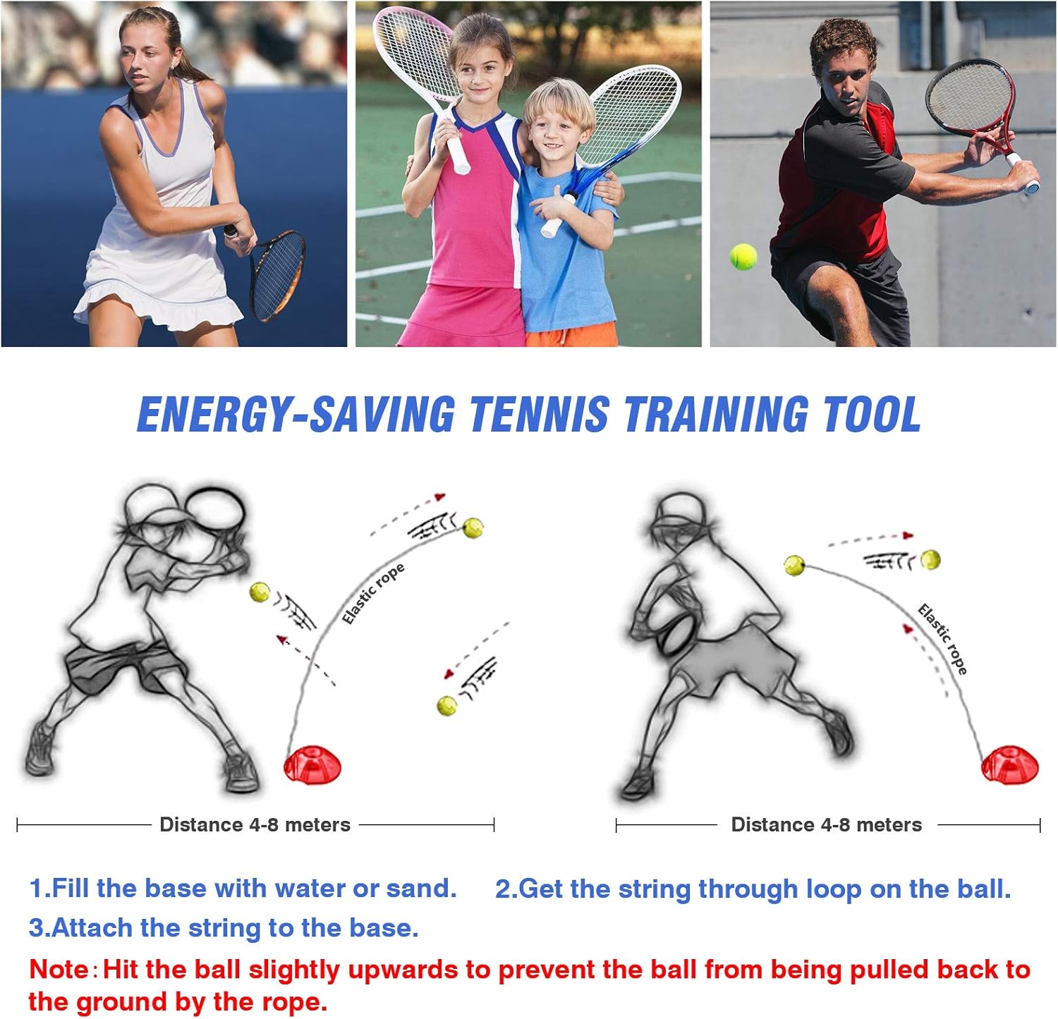 Teloon Solo Tennis Trainer Rebound Ball with String for Self Tennis Practice Training Tool for Adults or Kids Beginners with 2 String Balls Elastic and a Portable Mesh Bag - Image 5
