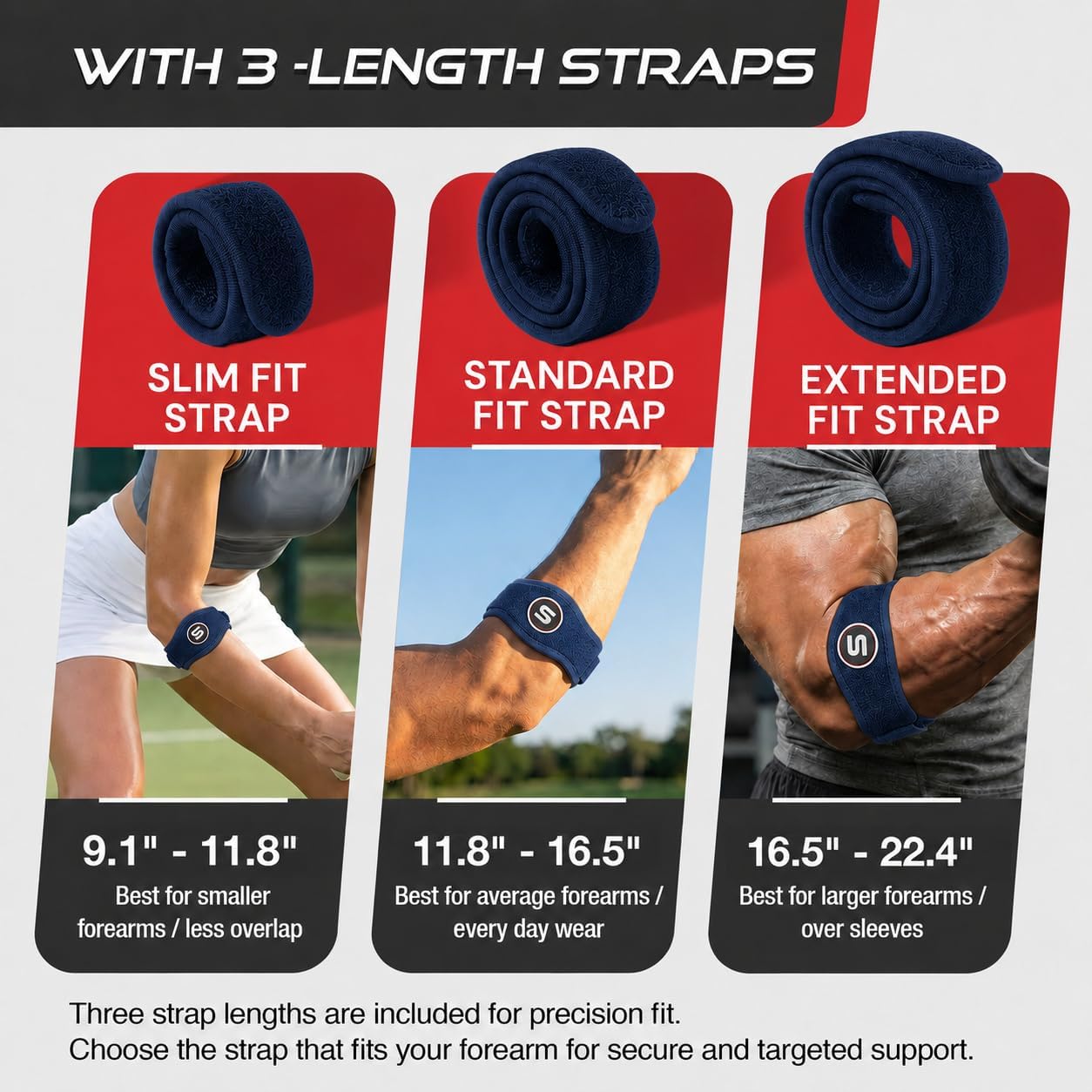 Sleeve Stars Tennis Elbow Brace for Men & Women, Elbow Brace for Tendonitis, Tennis Elbow Strap, Golfers Elbow Brace, Elbow Support Wrap for Tennis Elbow Relief, Fits 9"-23" (Single/Navy Blue) - Image 4