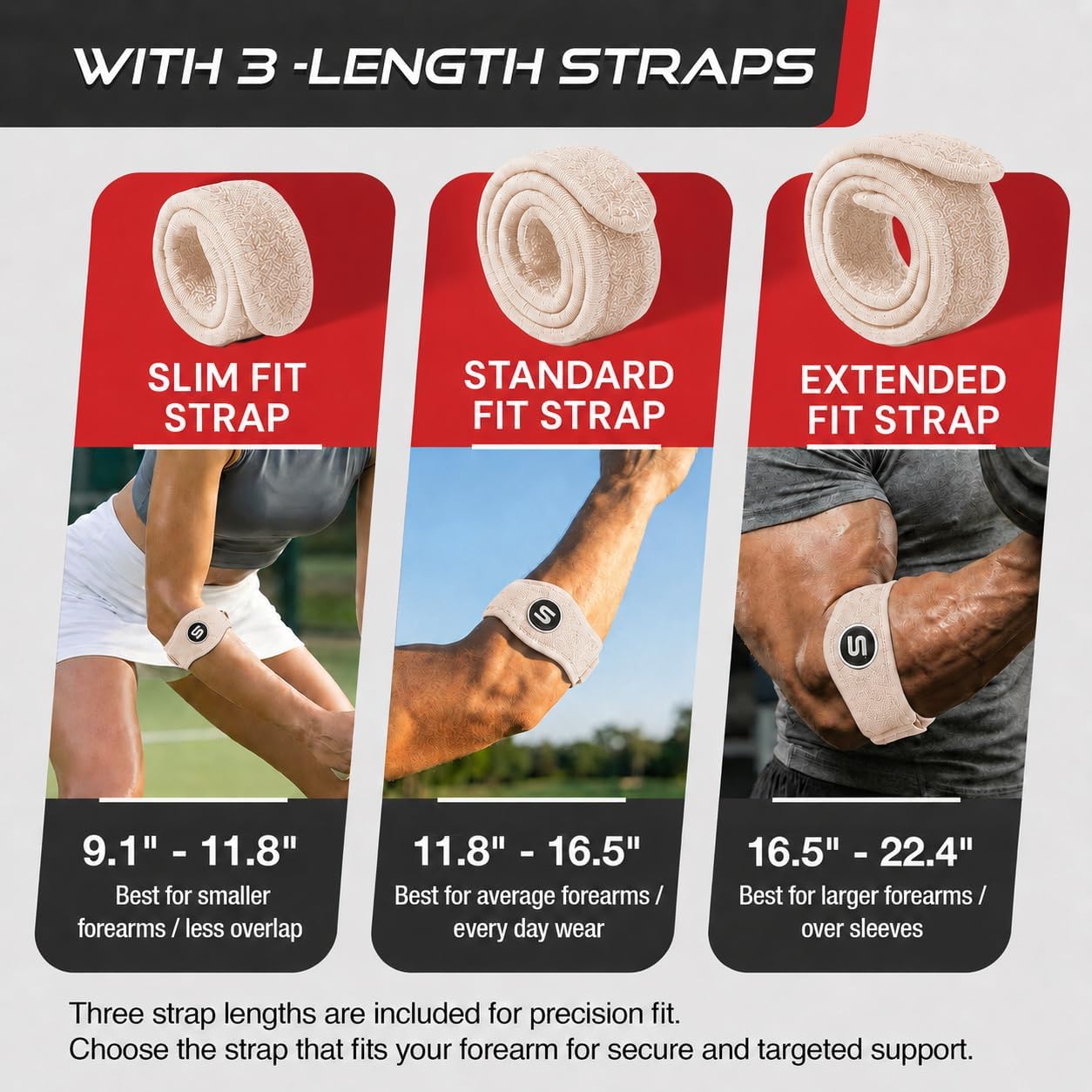 Sleeve Stars Tennis Elbow Brace for Men & Women, Elbow Brace for Tendonitis, Tennis Elbow Strap, Golfers Elbow Brace, Elbow Support Wrap for Tennis Elbow Relief, Fits 9"-23" (Single/Beige) - Image 4
