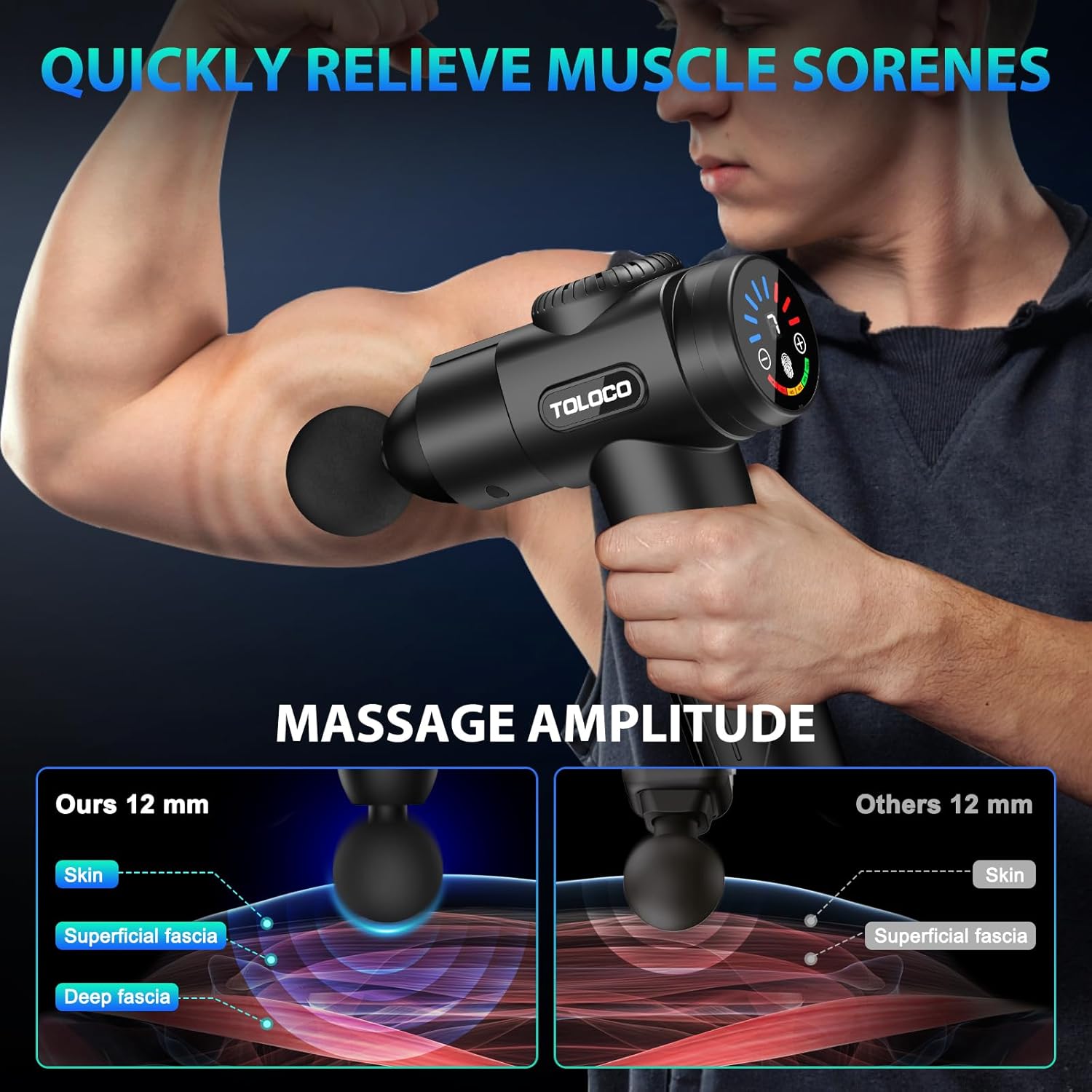 TOLOCO Massage Gun, Deep Tissue Back Massage for Athletes for Pain Relief, Percussion Massager with 10 Massages Heads & Silent Brushless Motor, Fathers Day Dad Gifts, Black - Image 6