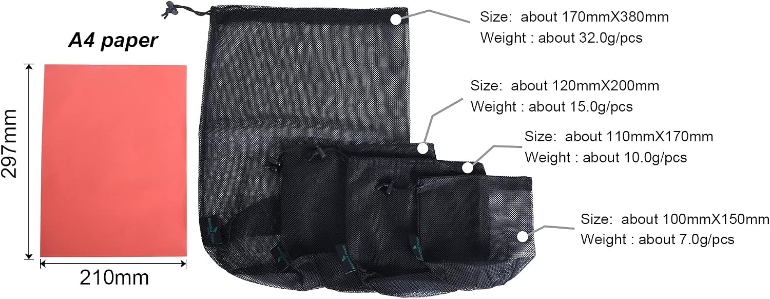 iBasingo 5pcs Black Mesh Nylon Sack With Drawstring - Durable Small Travel Sleeping Bag Stuff Sack for Cosmetics, Shower Gels, Bottles, Tennis Balls, Golf Balls, Tools - BVP03 - Image 6