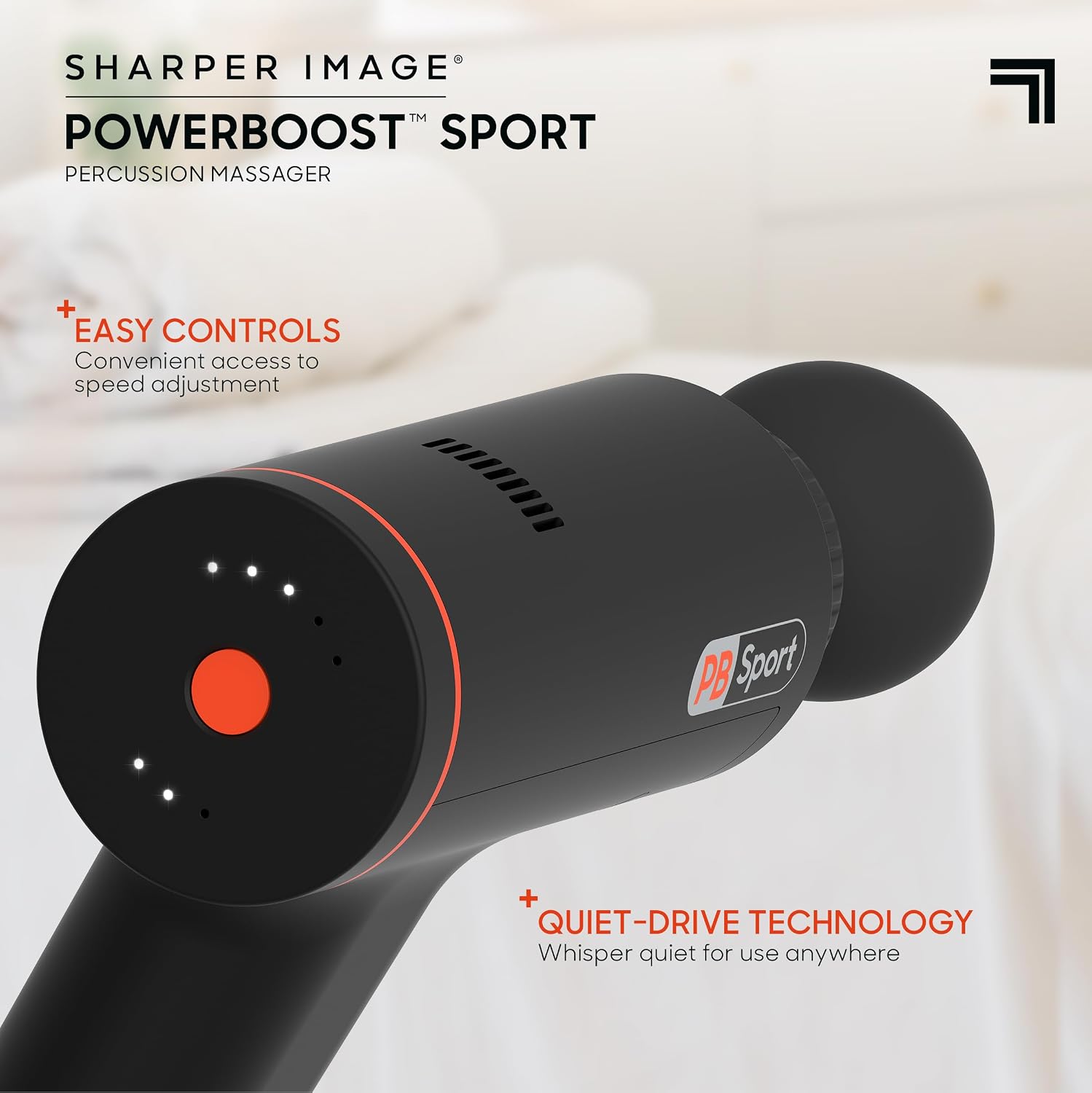 Sharper Image® Powerboost™ Sport Percussion Massager, Lightweight Portable Design with Quiet Drive Technology, Includes 3 Attachments - Image 6