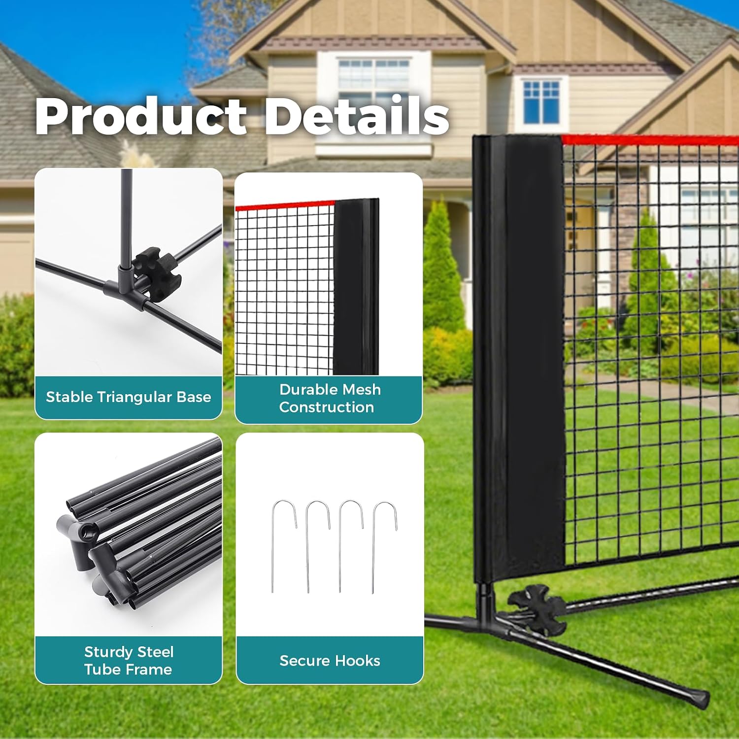 OLIXIS Portable Badminton Net, 2-5 FT Height Adjustable Volleyball Net, Badminton Net with Carry Bag, Volleyball Net, Pickball Net, Backyard Game Indoor Outdoor Use - Image 3