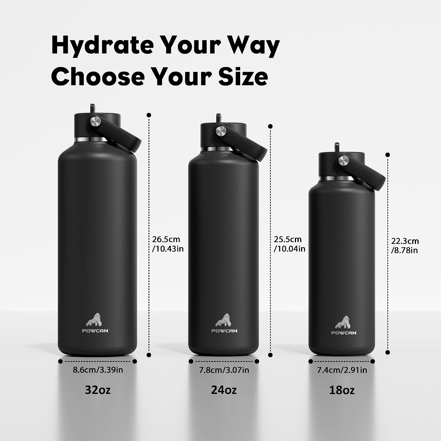 POWCAN 24 oz Slim Insulated Water Bottle with Straw: Leakproof, Keep Cold 24H, Cupholder Friendly, Top Handle, BPA-free, Stainless Steel Water Bottle for Sport, Travel, School, Gym (Midnight Black) - Image 7